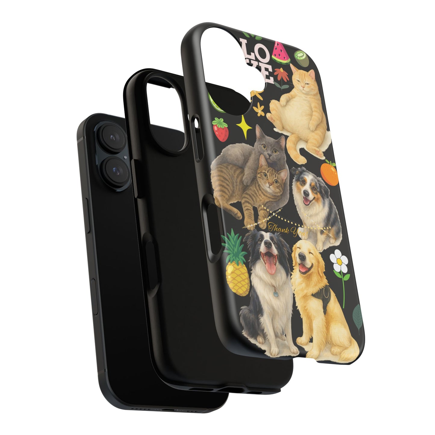 60A-8 Dog and Cat Printed Dual-Layer Phone Case In Black – Glossy or Matte Finish – iPhone & Android Compatible