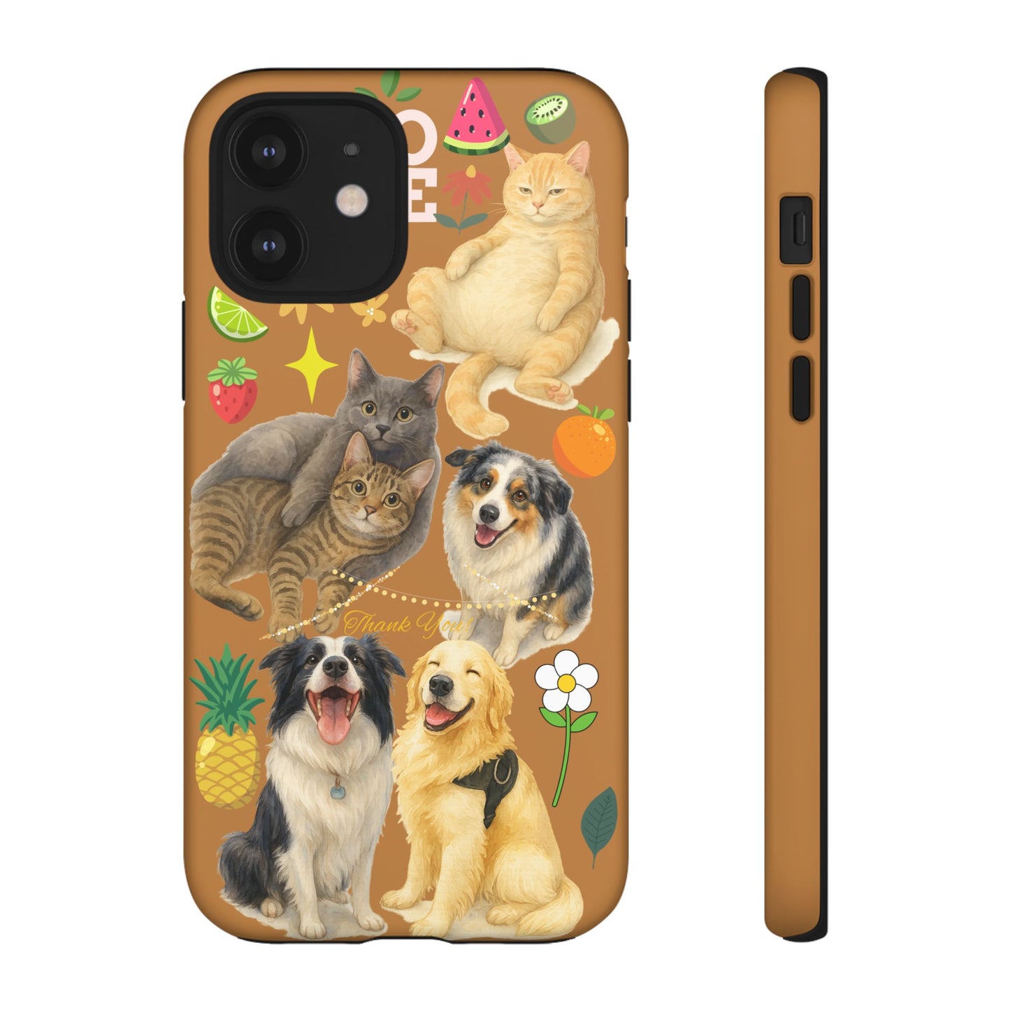 60A-9 Dog and Cat Printed Dual-Layer Phone Case In Light Brown – Glossy or Matte Finish – iPhone & Android Compatible