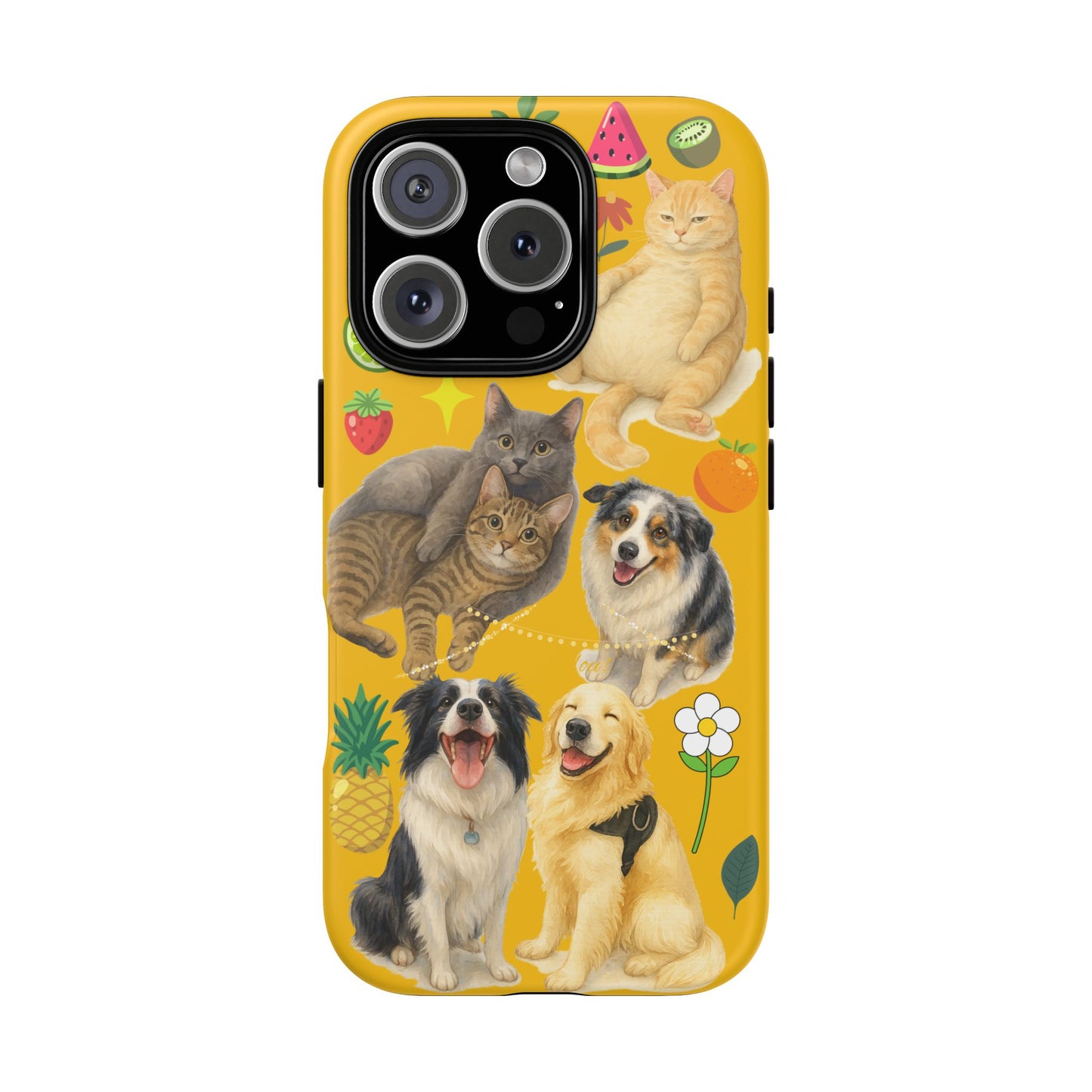 60A-5 Dog and Cat Printed Dual-Layer Phone Case In Yellow – Glossy or Matte Finish – iPhone & Android Compatible