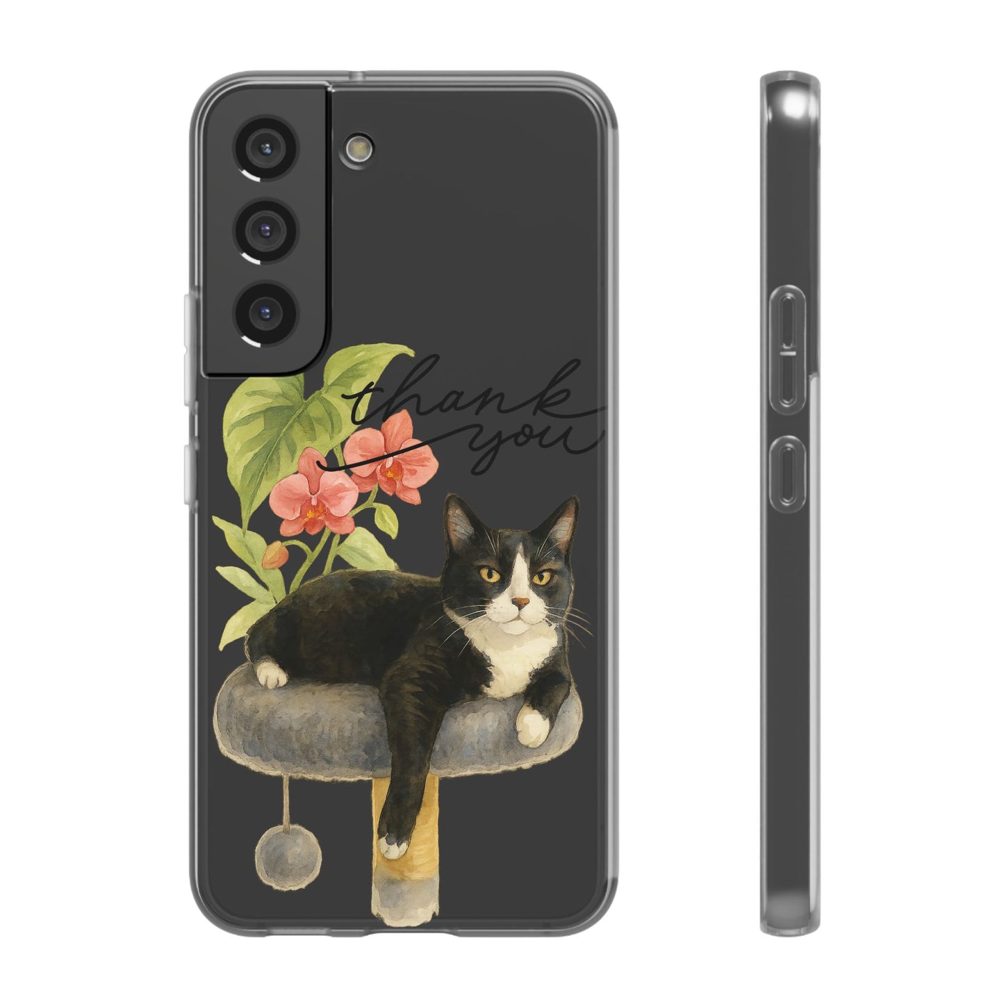 62A Cute Cat Thank You Phone Case – Flexible Matte TPU Slim Cover for iPhone & Android Gift