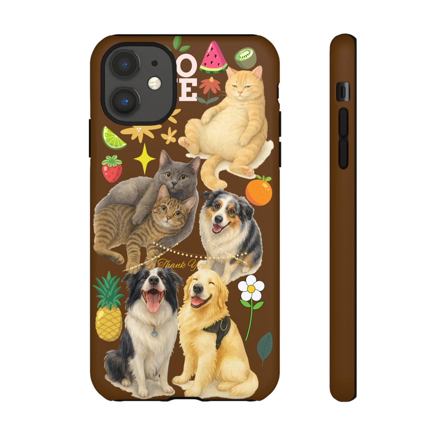 60A-11 Dog and Cat Printed Dual-Layer Phone Case In Dark Brown – Glossy or Matte Finish – iPhone & Android Compatible