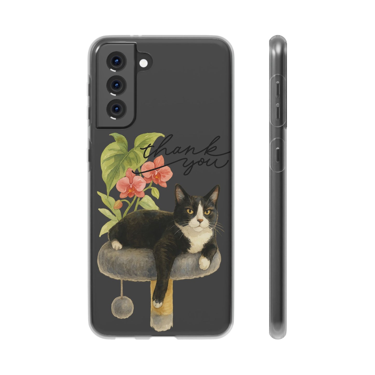62A Cute Cat Thank You Phone Case – Flexible Matte TPU Slim Cover for iPhone & Android Gift