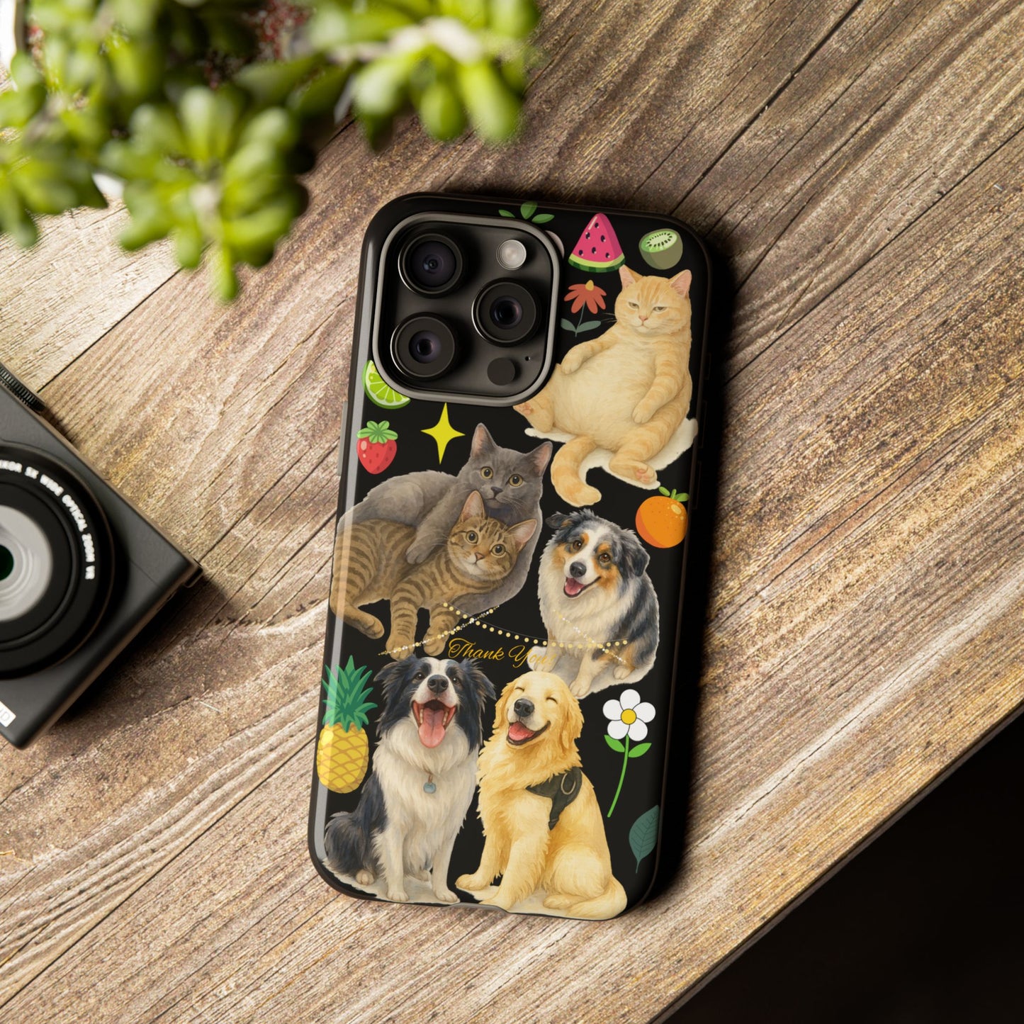 60A-8 Dog and Cat Printed Dual-Layer Phone Case In Black – Glossy or Matte Finish – iPhone & Android Compatible