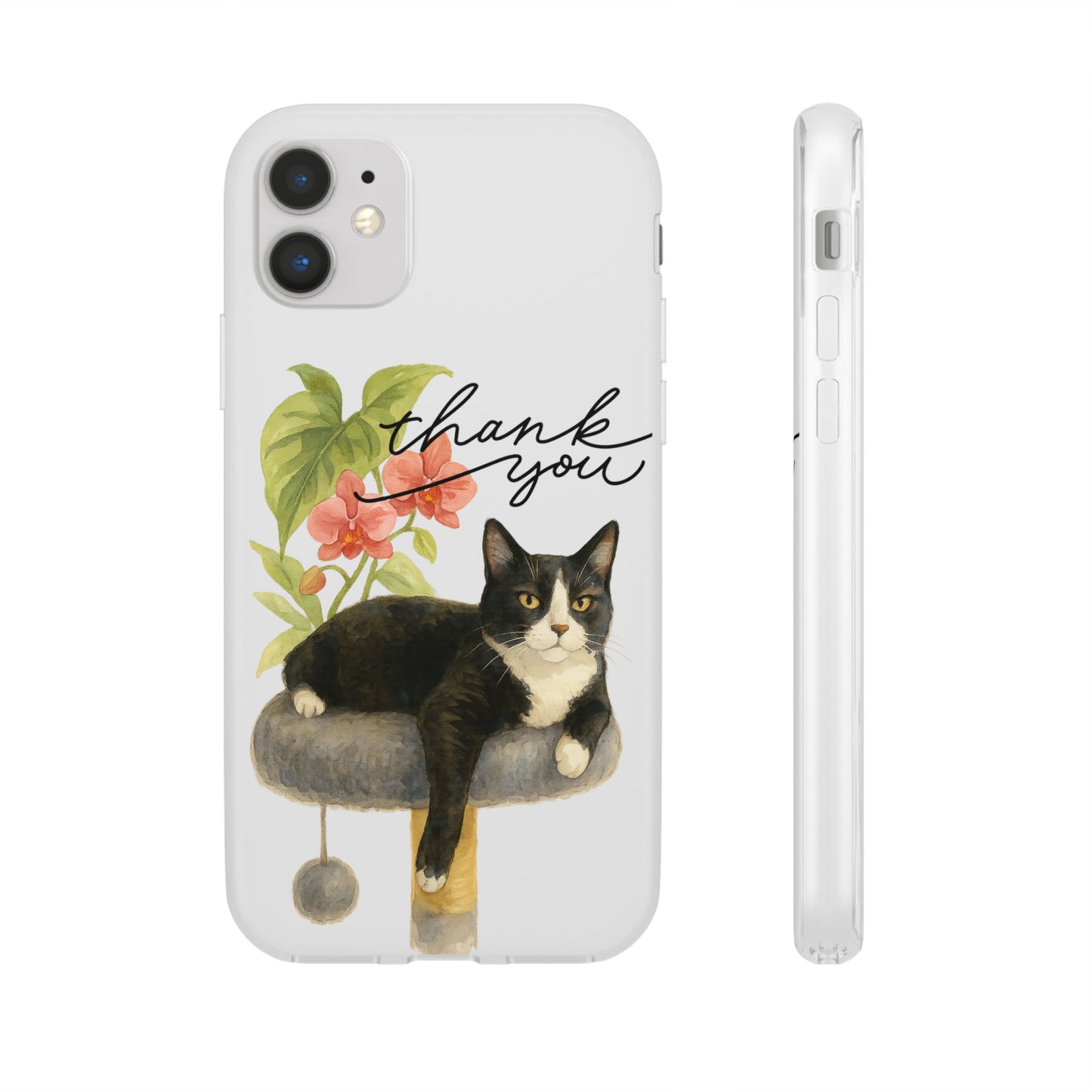 62A Cute Cat Thank You Phone Case – Flexible Matte TPU Slim Cover for iPhone & Android Gift
