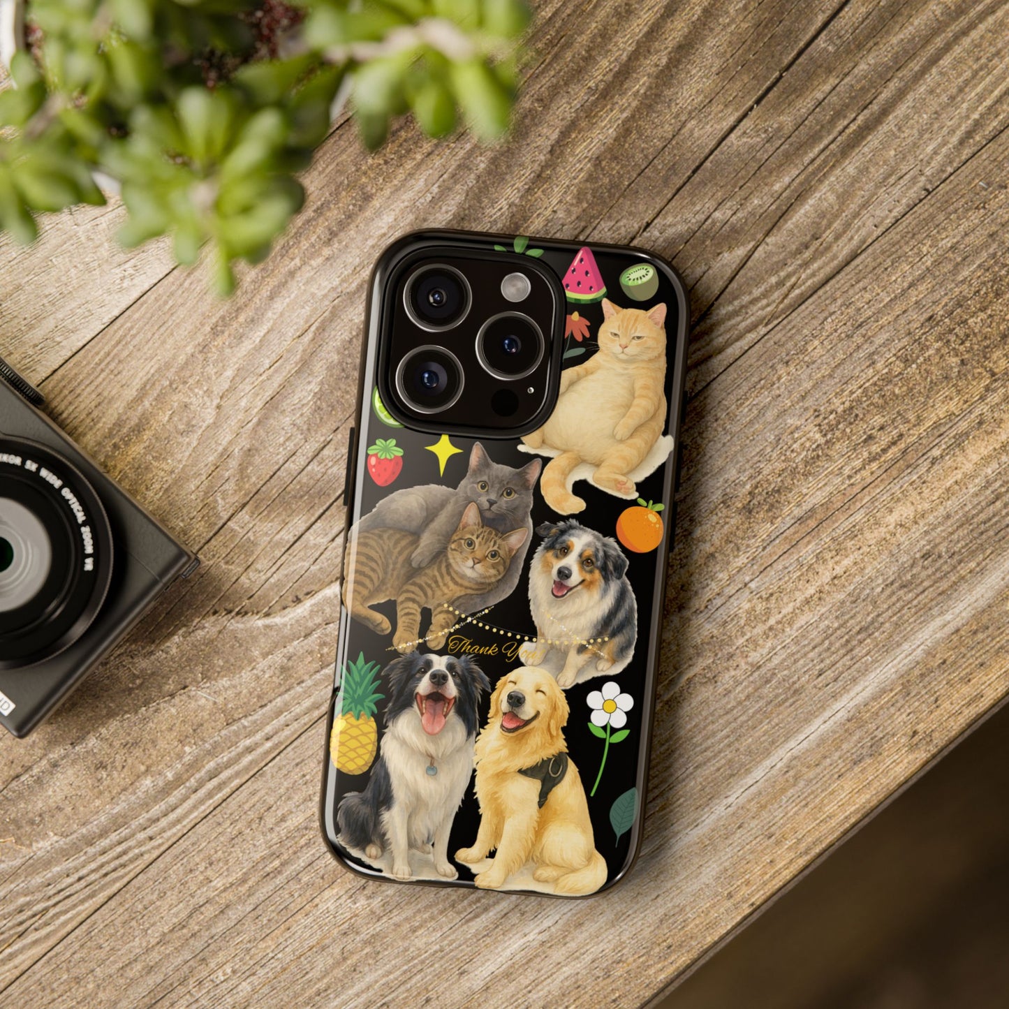 60A-8 Dog and Cat Printed Dual-Layer Phone Case In Black – Glossy or Matte Finish – iPhone & Android Compatible