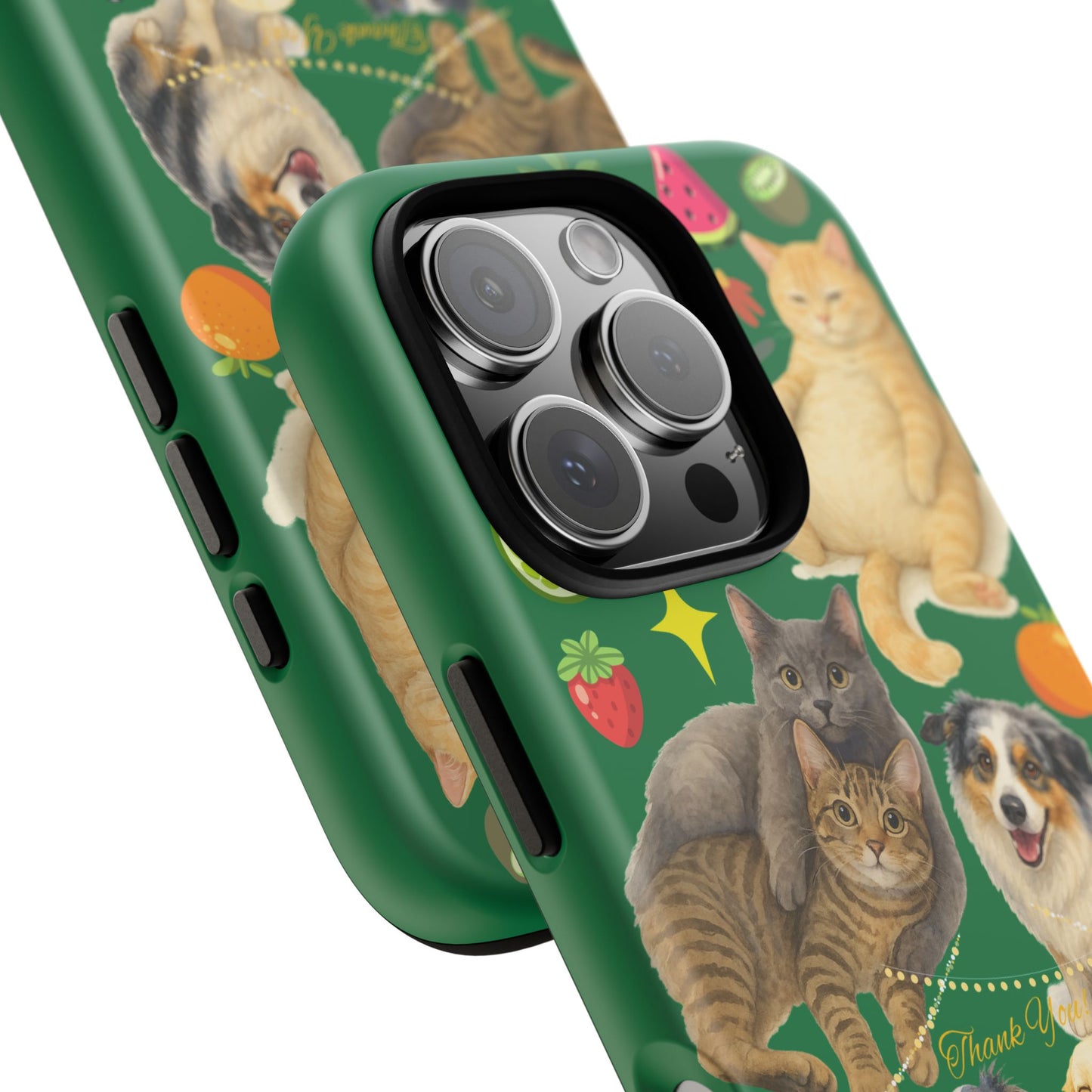 60A-10 Dog and Cat Printed Dual-Layer Phone Case In Dark Green – Glossy or Matte Finish – iPhone & Android Compatible