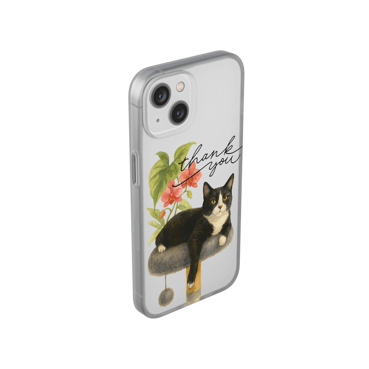 62A Cute Cat Thank You Phone Case – Flexible Matte TPU Slim Cover for iPhone & Android Gift