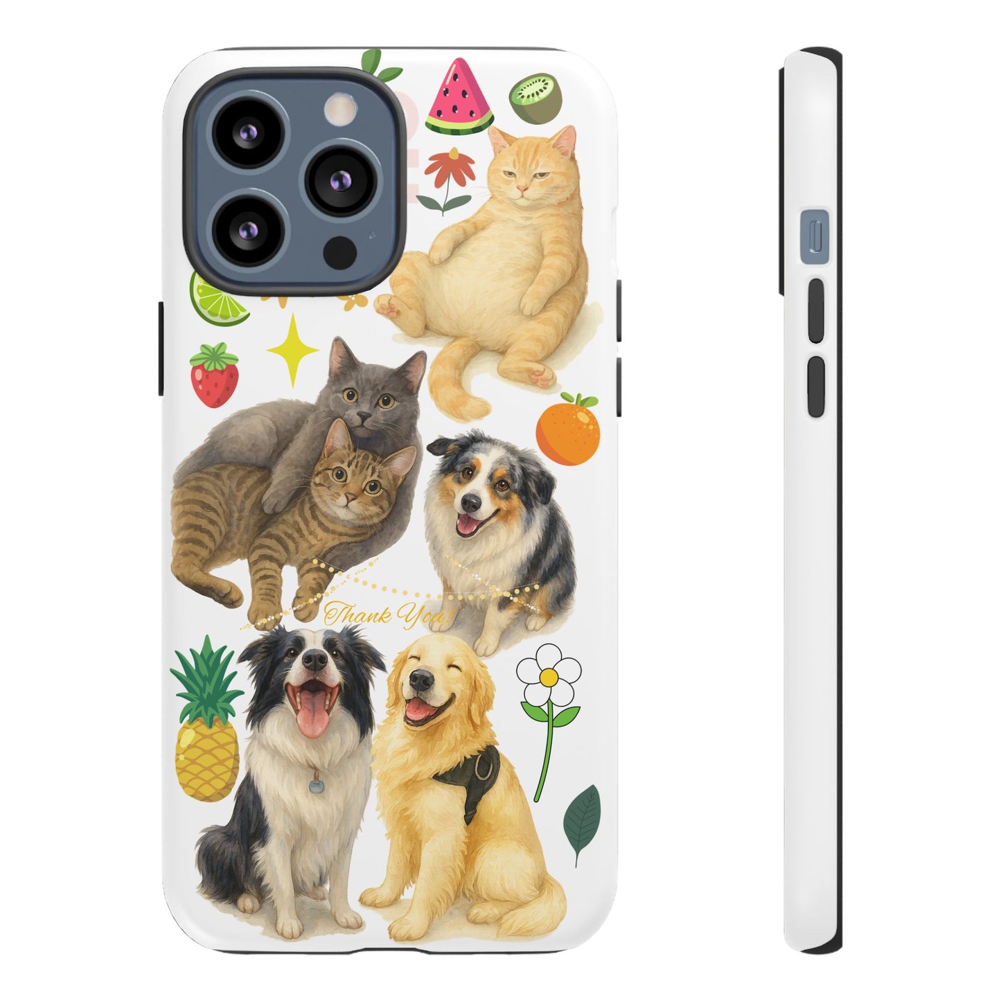 60A Dog and Cat Printed Dual-Layer Phone Case In White – Glossy or Matte Finish – iPhone & Android Compatible