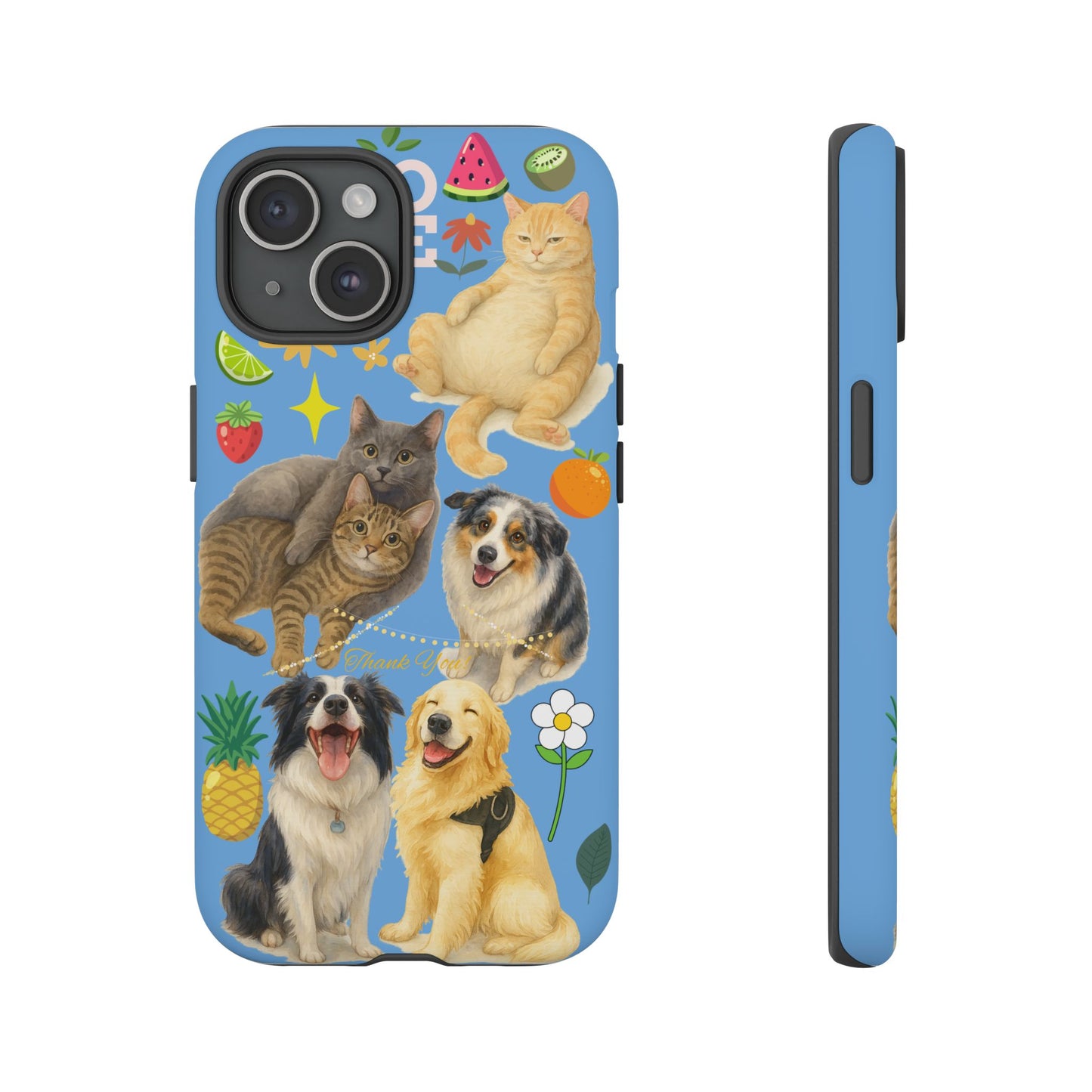 60A-1 Dog and Cat Printed Dual-Layer Phone Case In Blue – Glossy or Matte Finish – iPhone & Android Compatible
