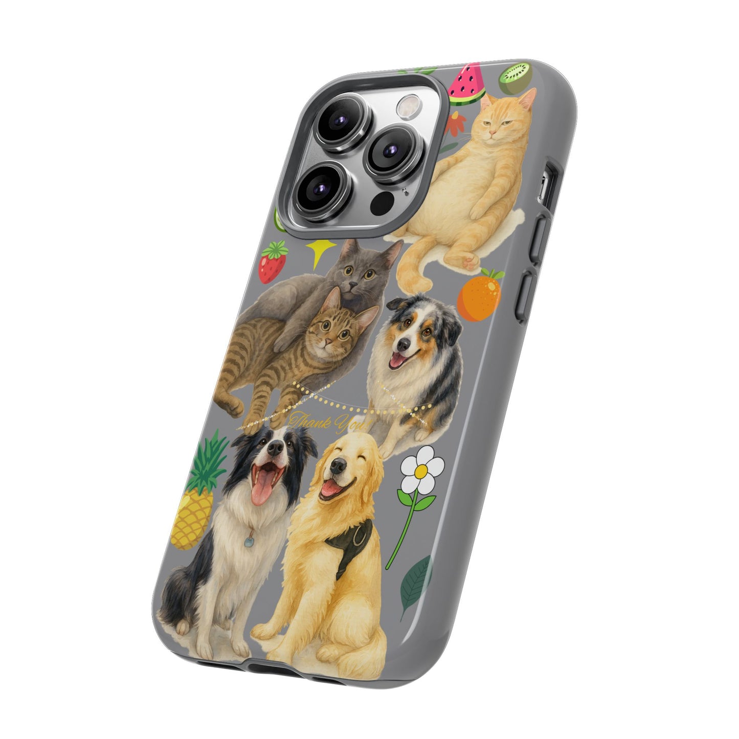 60A-3 Dog and Cat Printed Dual-Layer Phone Case In Grey – Glossy or Matte Finish – iPhone & Android Compatible