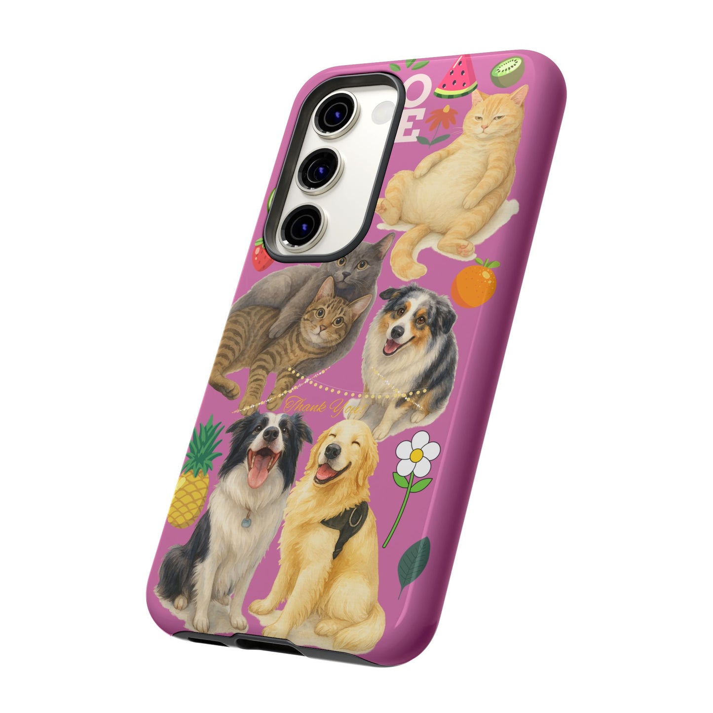 60A-2 Dog and Cat Printed Dual-Layer Phone Case In Pink – Glossy or Matte Finish – iPhone & Android Compatible