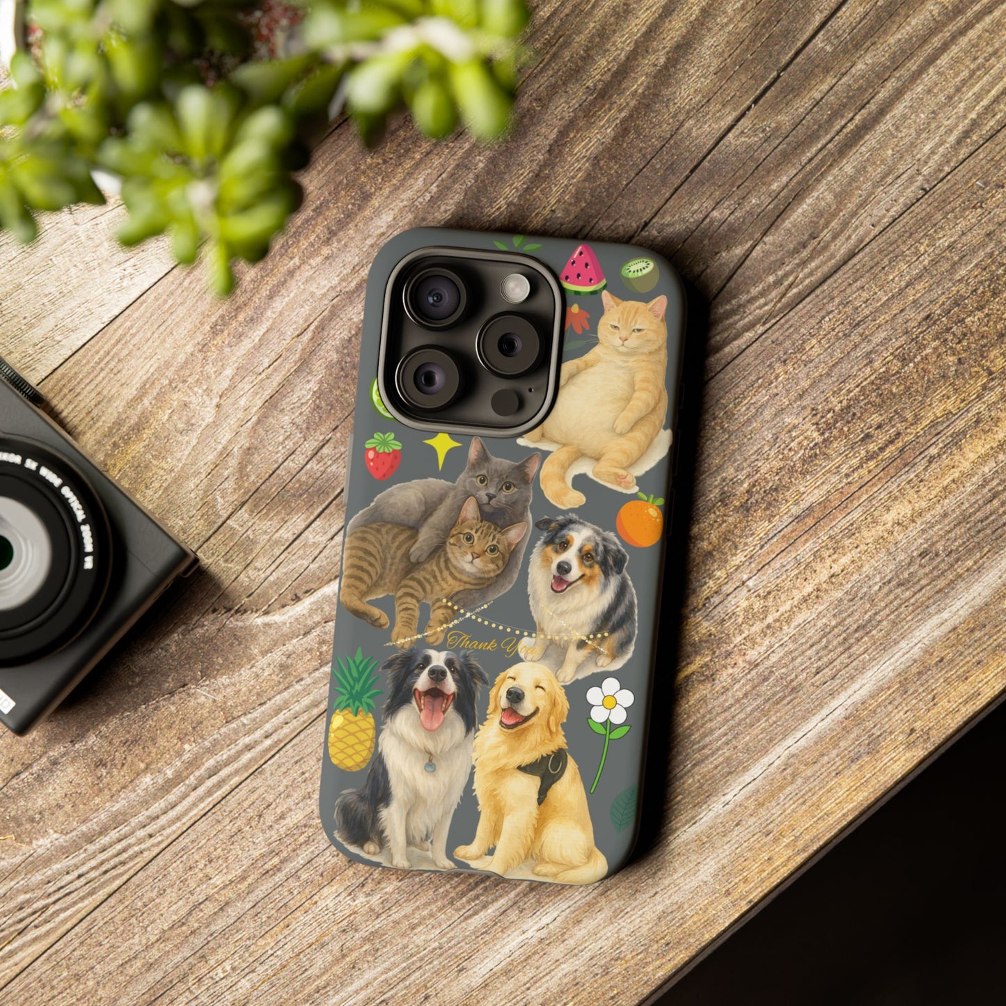 60A-7 Dog and Cat Printed Dual-Layer Phone Case In Dark Grey – Glossy or Matte Finish – iPhone & Android Compatible