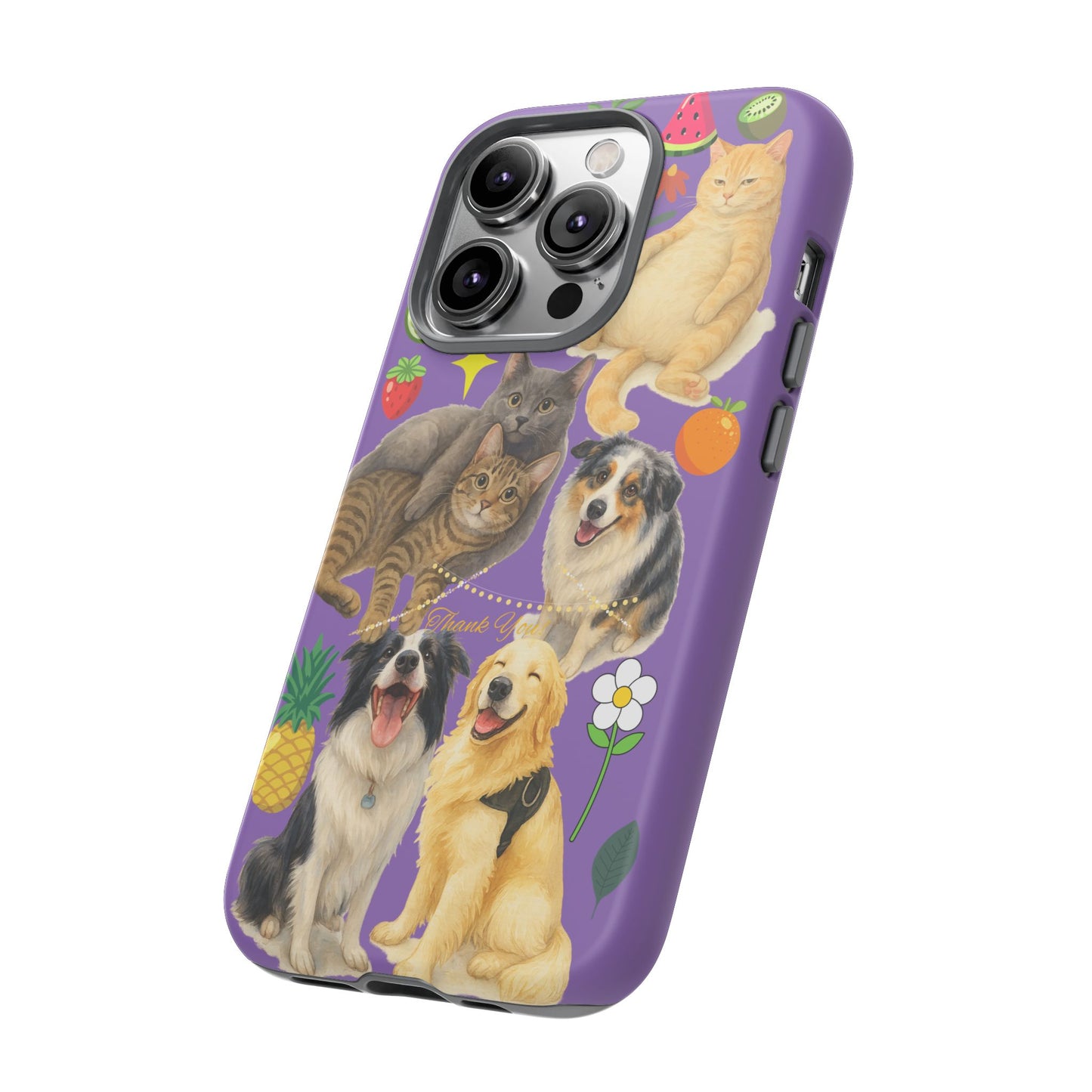 60A-4 Dog and Cat Printed Dual-Layer Phone Case In Purple – Glossy or Matte Finish – iPhone & Android Compatible
