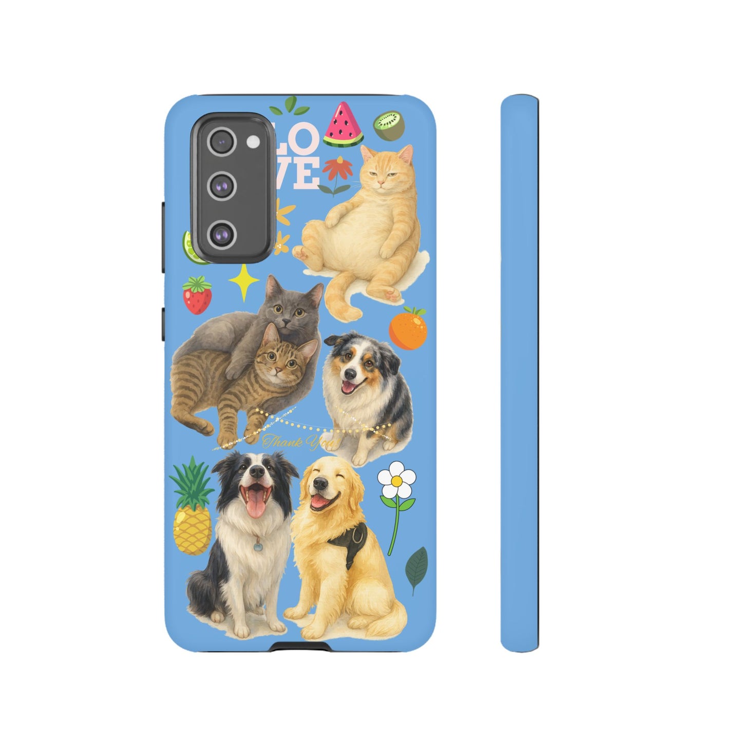 60A-1 Dog and Cat Printed Dual-Layer Phone Case In Blue – Glossy or Matte Finish – iPhone & Android Compatible