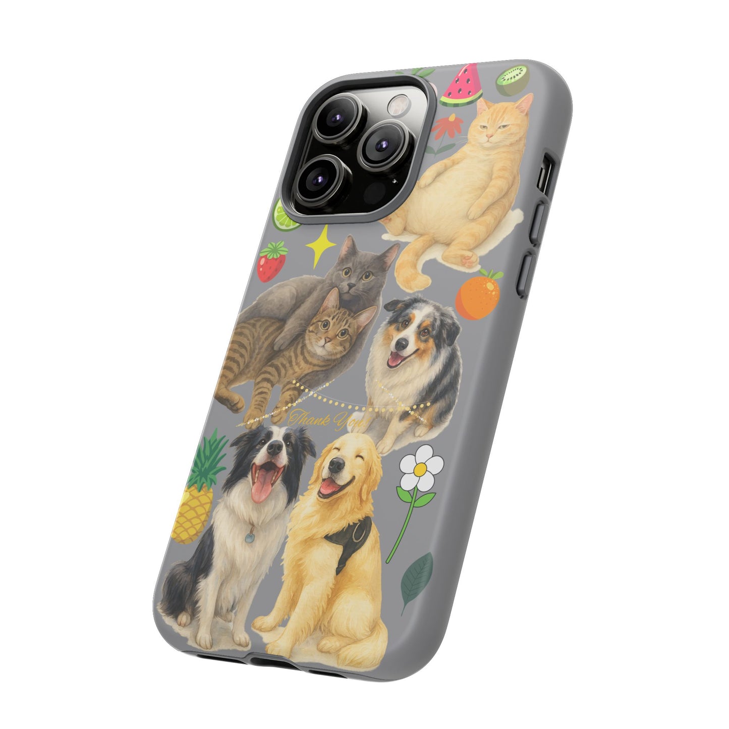 60A-3 Dog and Cat Printed Dual-Layer Phone Case In Grey – Glossy or Matte Finish – iPhone & Android Compatible