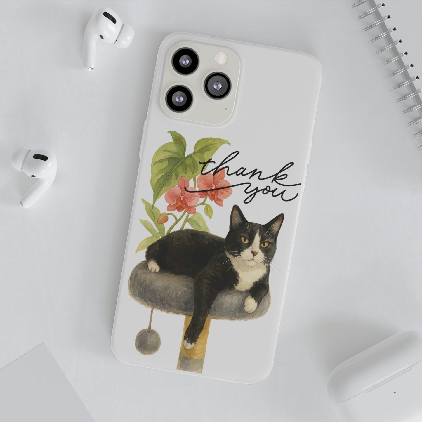 62A Cute Cat Thank You Phone Case – Flexible Matte TPU Slim Cover for iPhone & Android Gift