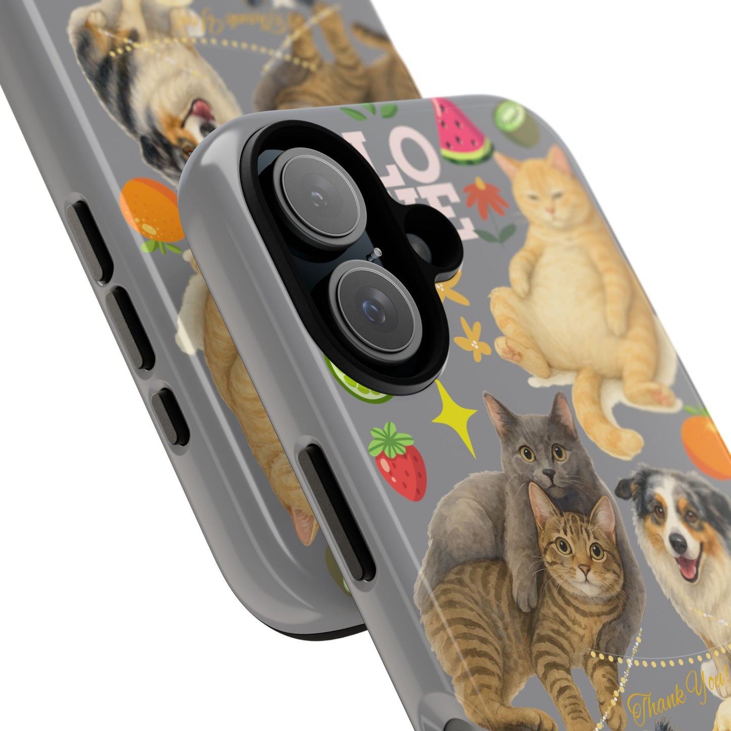 60A-3 Dog and Cat Printed Dual-Layer Phone Case In Grey – Glossy or Matte Finish – iPhone & Android Compatible