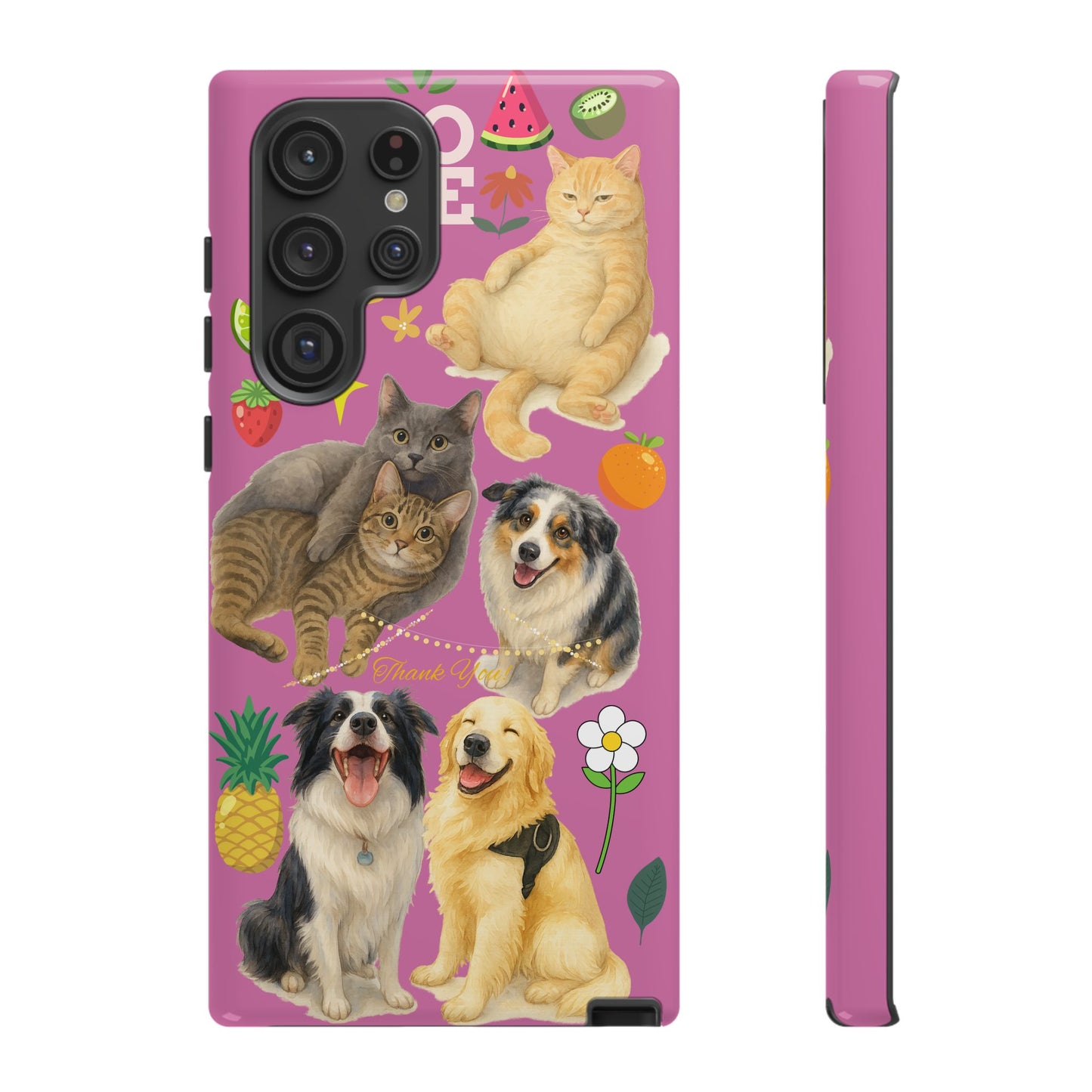 60A-2 Dog and Cat Printed Dual-Layer Phone Case In Pink – Glossy or Matte Finish – iPhone & Android Compatible