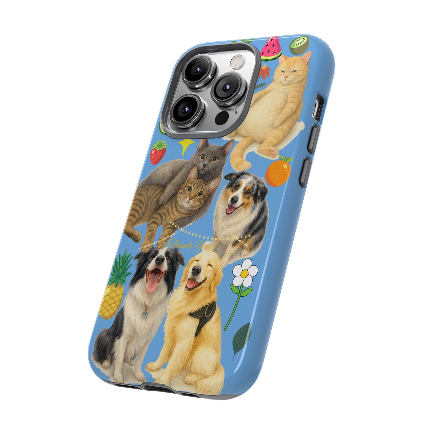 60A-1 Dog and Cat Printed Dual-Layer Phone Case In Blue – Glossy or Matte Finish – iPhone & Android Compatible