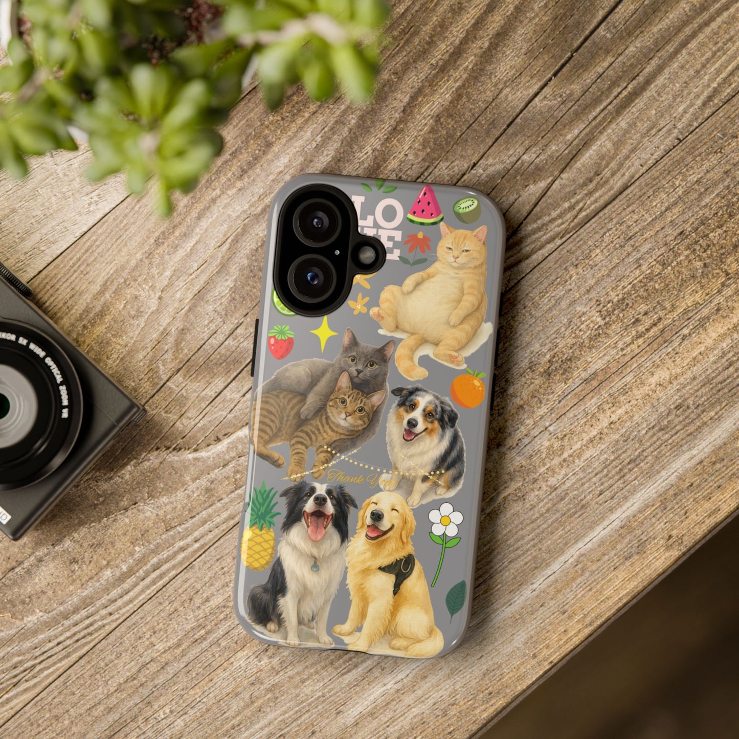 60A-3 Dog and Cat Printed Dual-Layer Phone Case In Grey – Glossy or Matte Finish – iPhone & Android Compatible