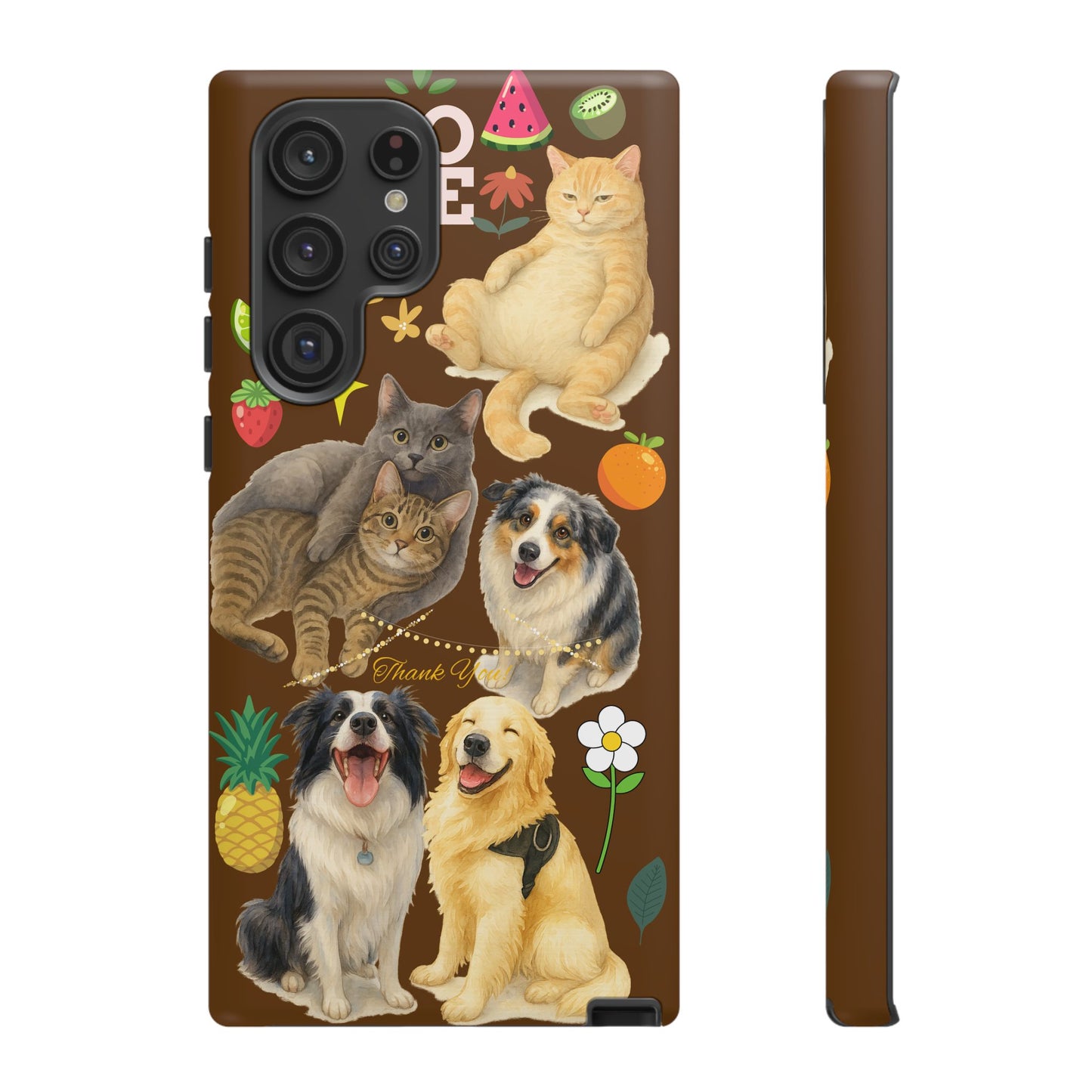 60A-11 Dog and Cat Printed Dual-Layer Phone Case In Dark Brown – Glossy or Matte Finish – iPhone & Android Compatible
