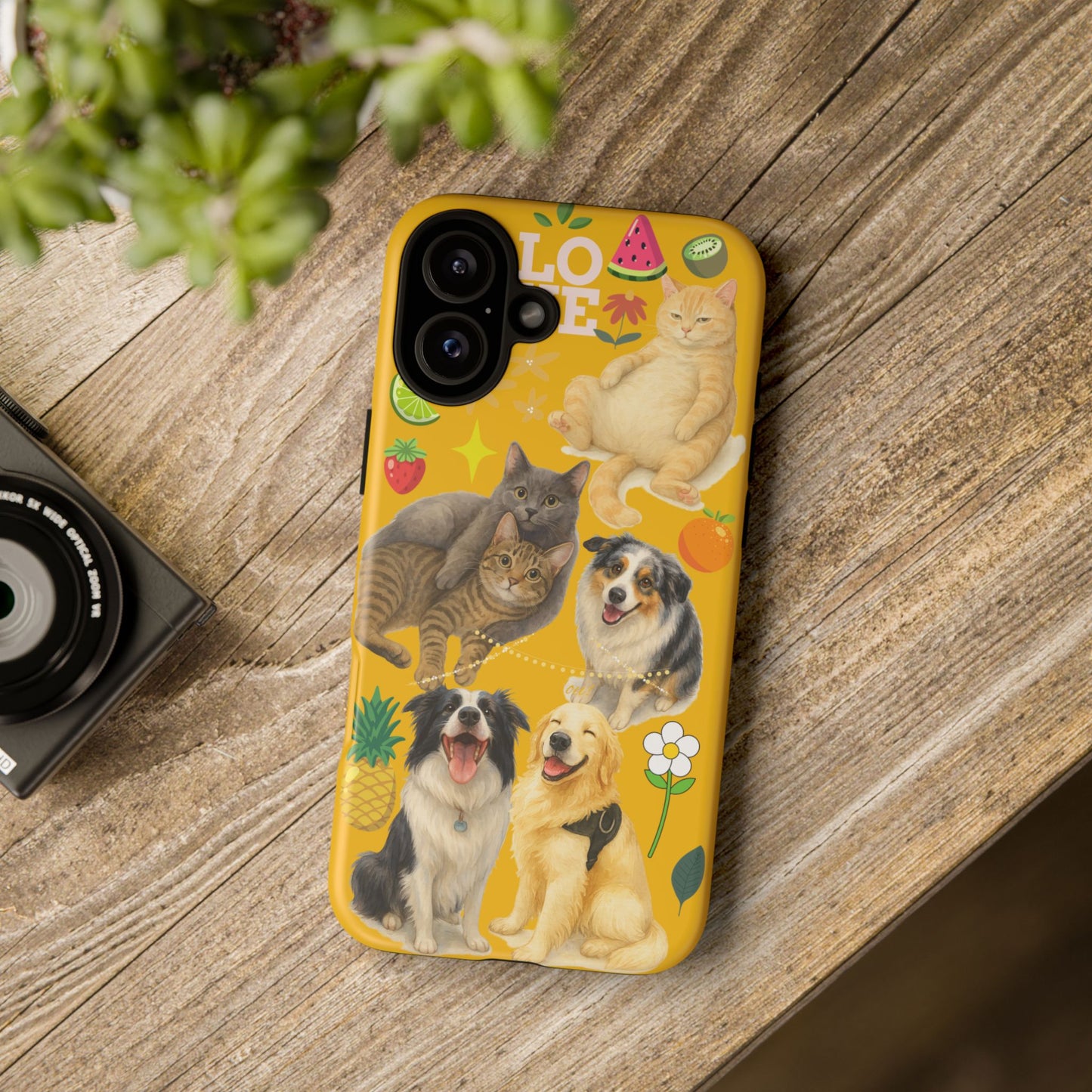 60A-5 Dog and Cat Printed Dual-Layer Phone Case In Yellow – Glossy or Matte Finish – iPhone & Android Compatible