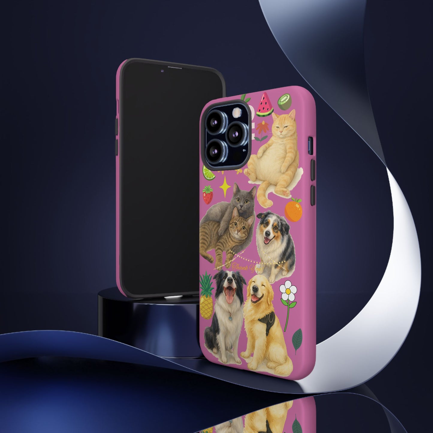 60A-2 Dog and Cat Printed Dual-Layer Phone Case In Pink – Glossy or Matte Finish – iPhone & Android Compatible