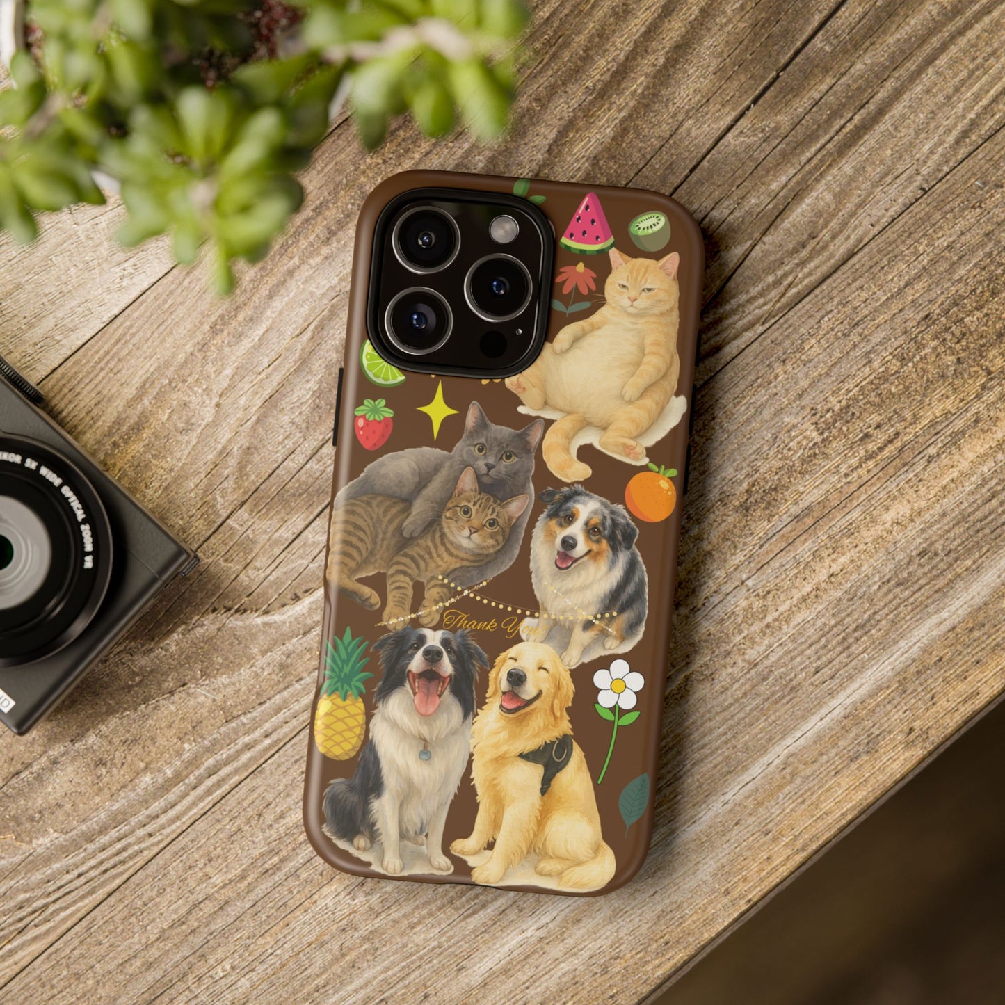 60A-11 Dog and Cat Printed Dual-Layer Phone Case In Dark Brown – Glossy or Matte Finish – iPhone & Android Compatible