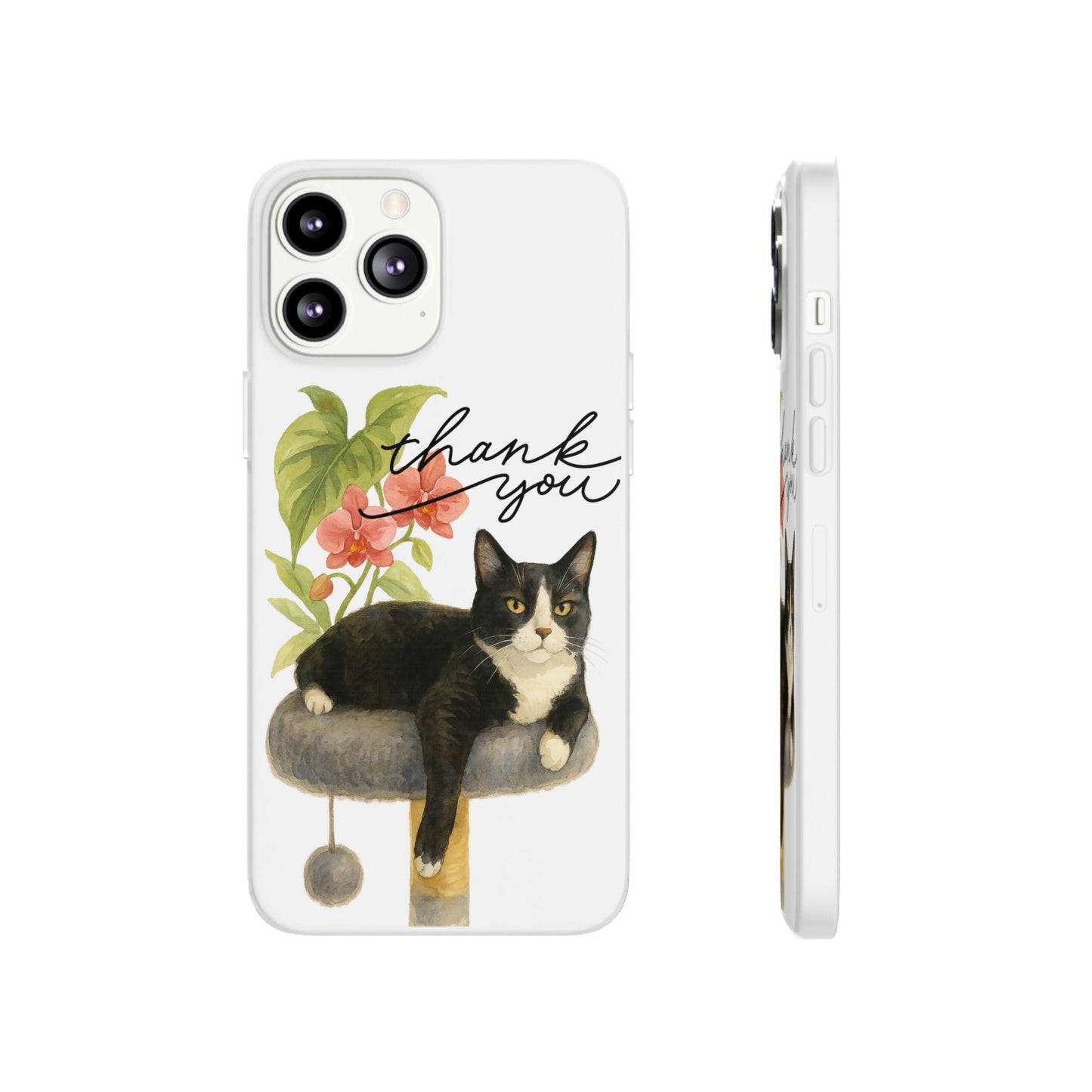 62A Cute Cat Thank You Phone Case – Flexible Matte TPU Slim Cover for iPhone & Android Gift