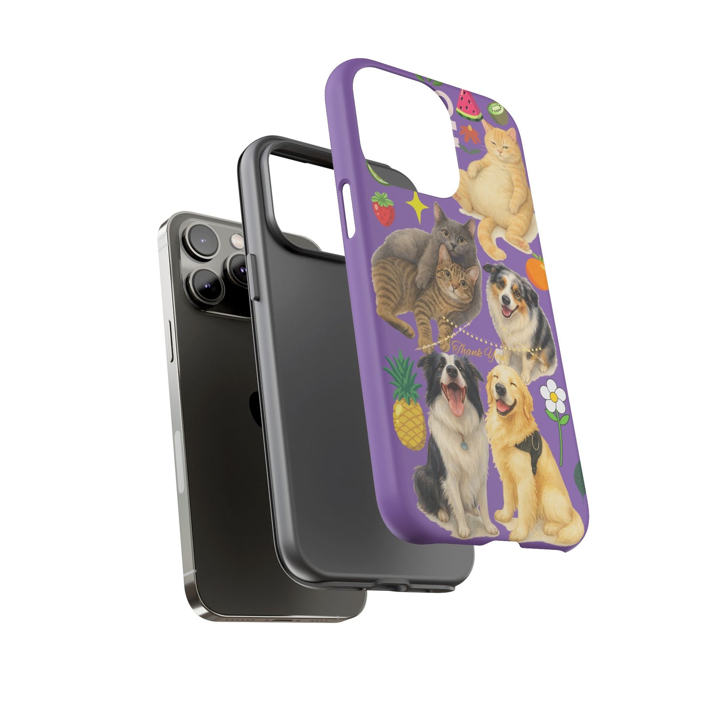 60A-4 Dog and Cat Printed Dual-Layer Phone Case In Purple – Glossy or Matte Finish – iPhone & Android Compatible