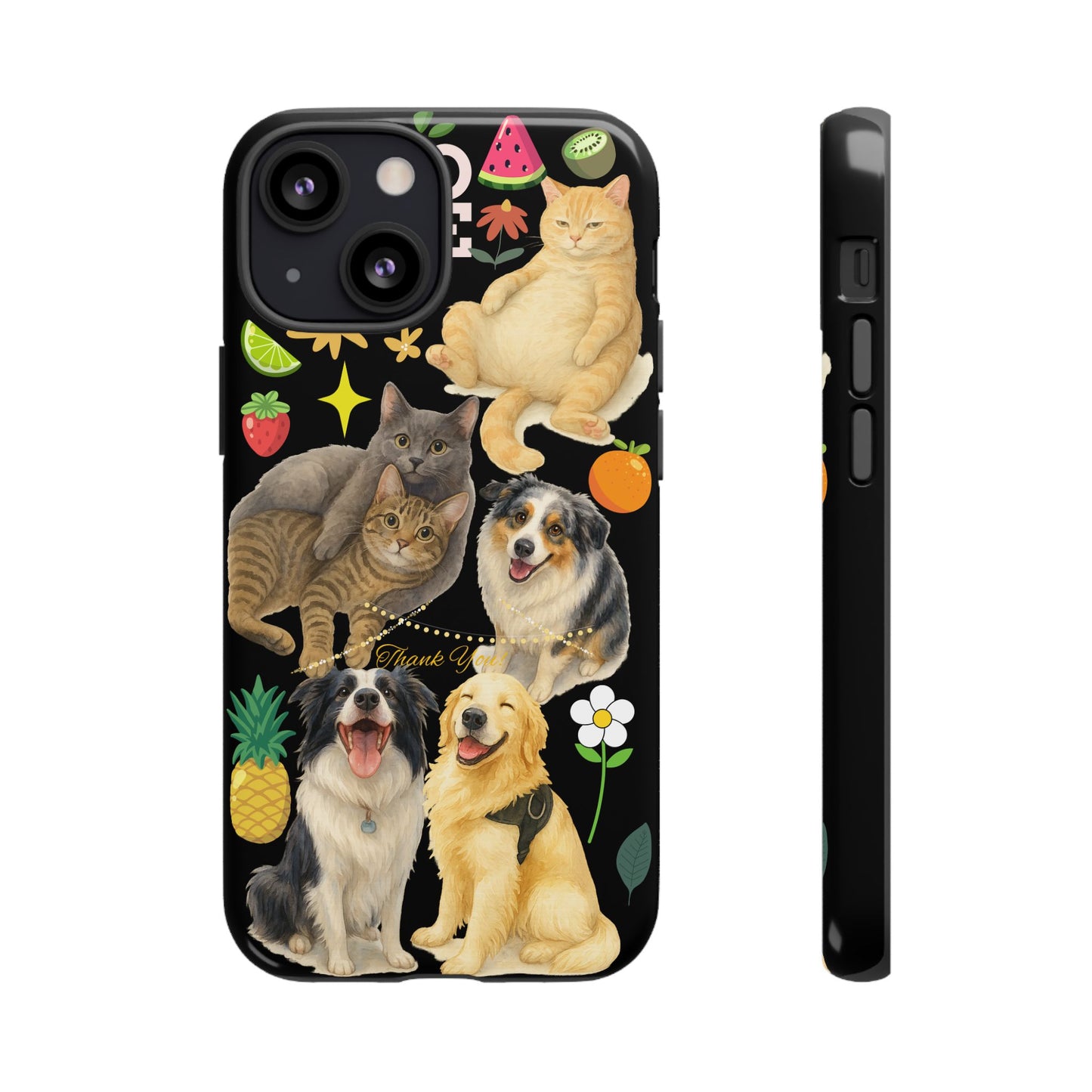 60A-8 Dog and Cat Printed Dual-Layer Phone Case In Black – Glossy or Matte Finish – iPhone & Android Compatible