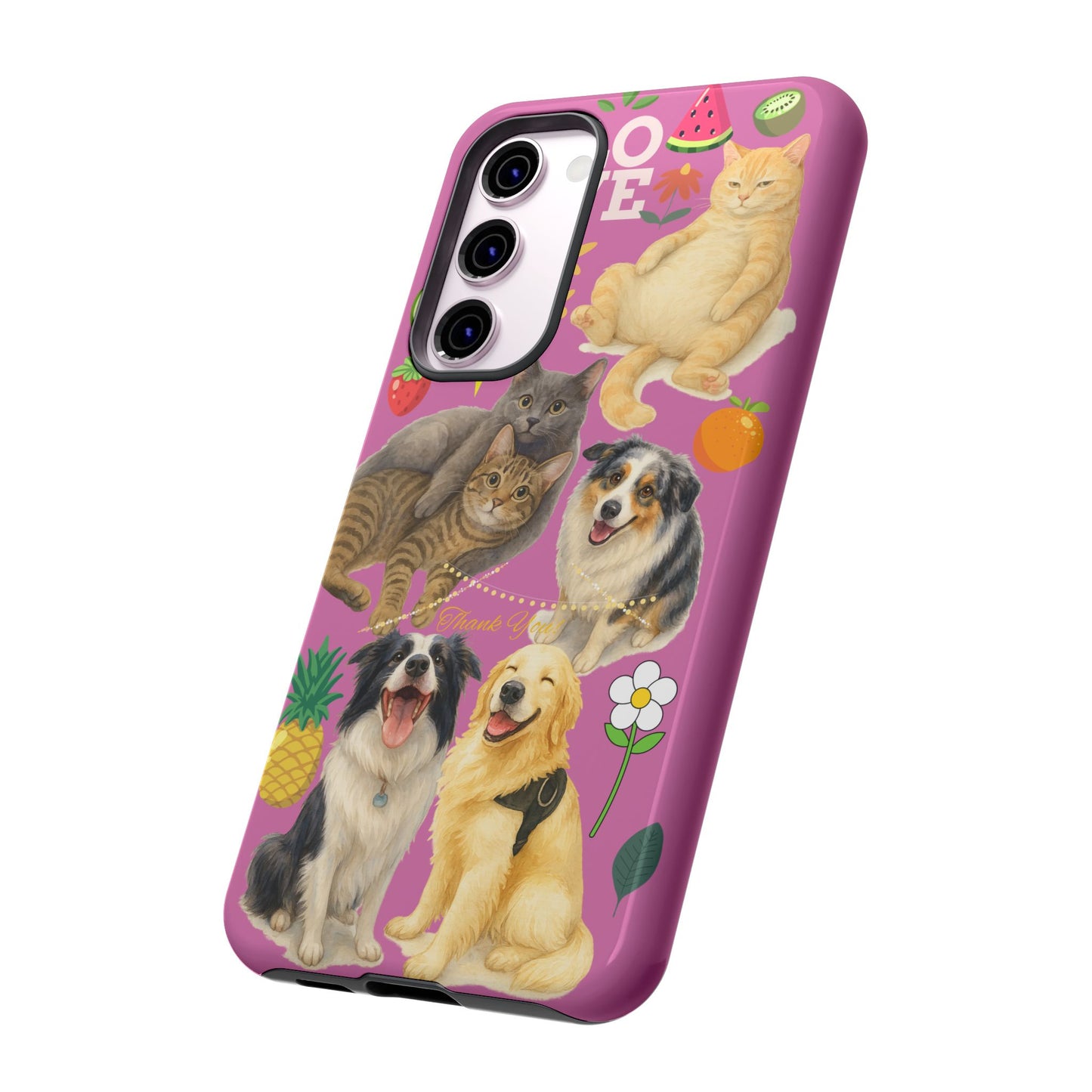 60A-2 Dog and Cat Printed Dual-Layer Phone Case In Pink – Glossy or Matte Finish – iPhone & Android Compatible