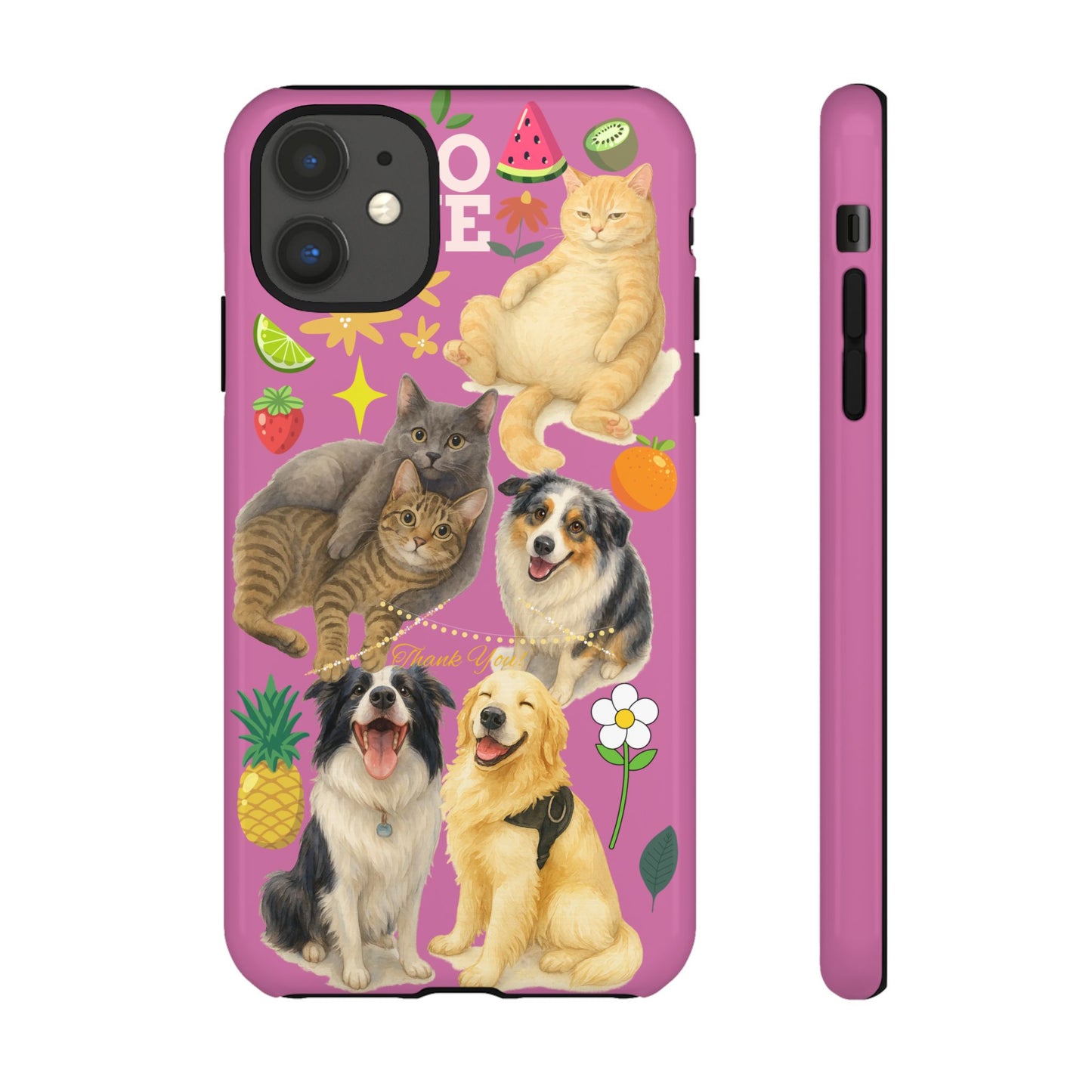 60A-2 Dog and Cat Printed Dual-Layer Phone Case In Pink – Glossy or Matte Finish – iPhone & Android Compatible