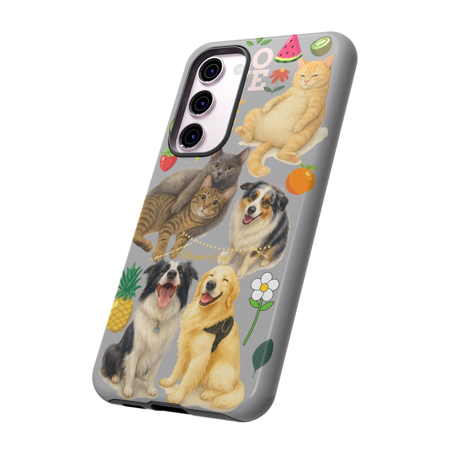 60A-6 Dog and Cat Printed Dual-Layer Phone Case In Light Grey – Glossy or Matte Finish – iPhone & Android Compatible