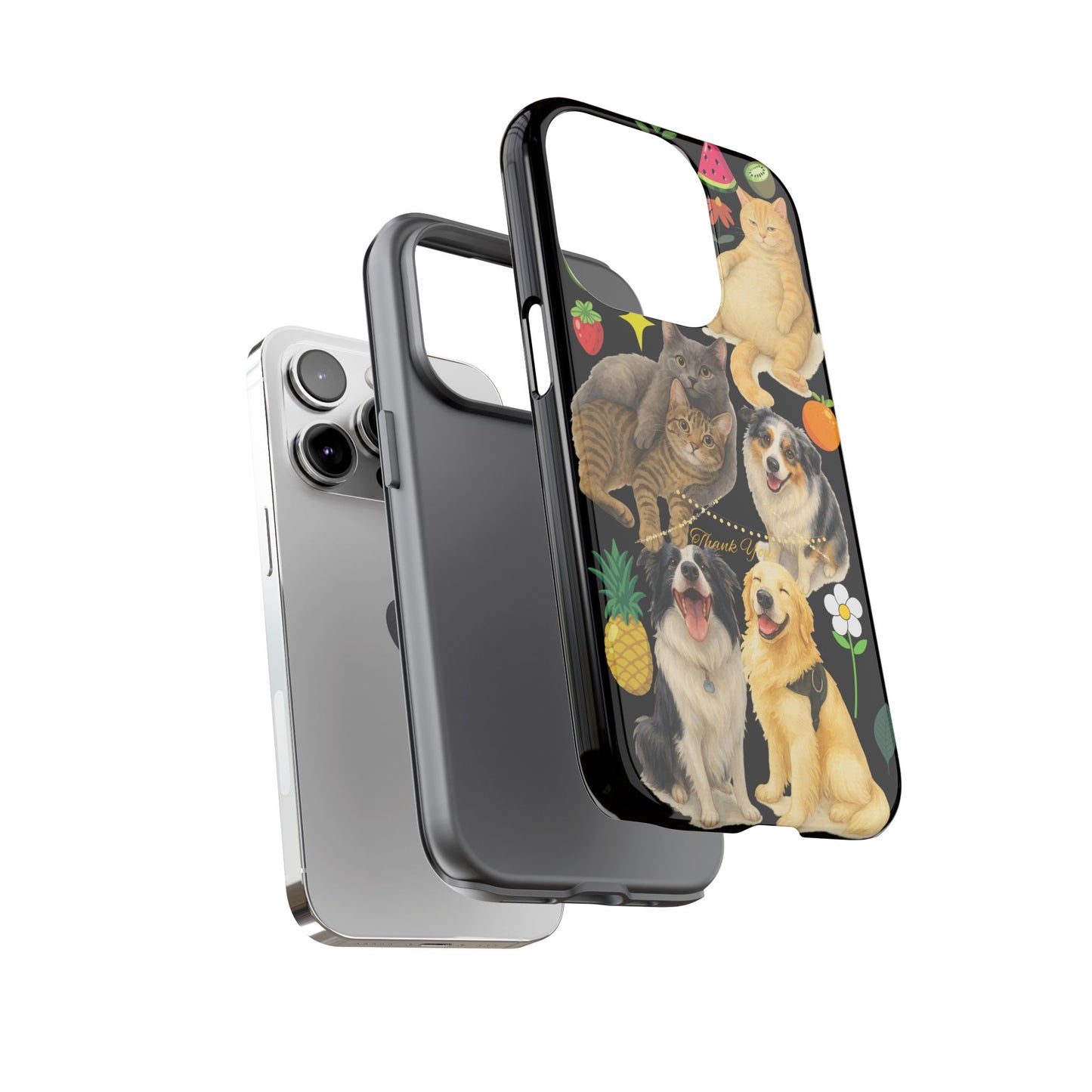 60A-8 Dog and Cat Printed Dual-Layer Phone Case In Black – Glossy or Matte Finish – iPhone & Android Compatible