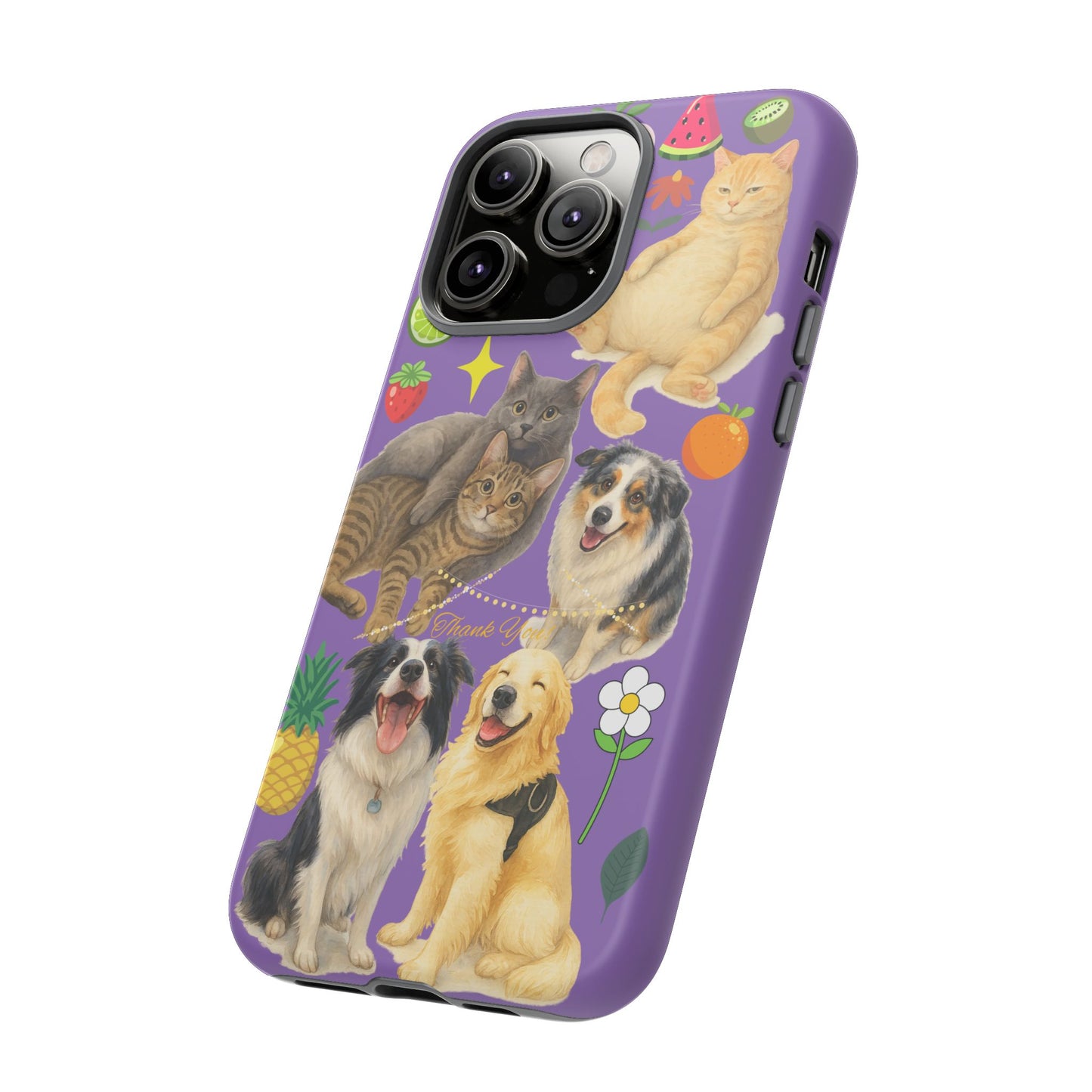 60A-4 Dog and Cat Printed Dual-Layer Phone Case In Purple – Glossy or Matte Finish – iPhone & Android Compatible