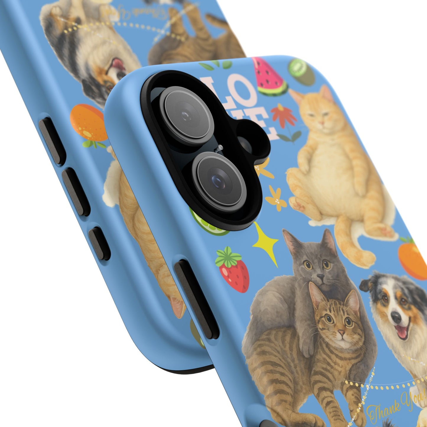 60A-1 Dog and Cat Printed Dual-Layer Phone Case In Blue – Glossy or Matte Finish – iPhone & Android Compatible