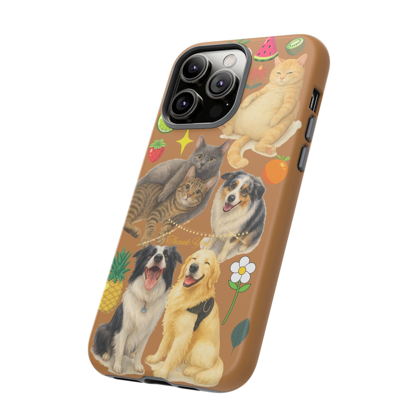 60A-9 Dog and Cat Printed Dual-Layer Phone Case In Light Brown – Glossy or Matte Finish – iPhone & Android Compatible
