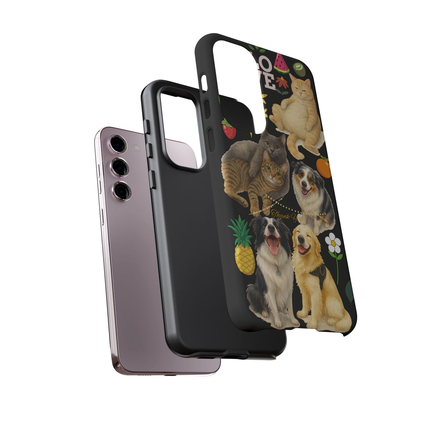 60A-8 Dog and Cat Printed Dual-Layer Phone Case In Black – Glossy or Matte Finish – iPhone & Android Compatible