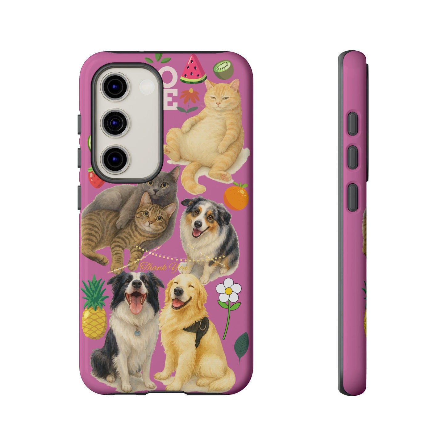 60A-2 Dog and Cat Printed Dual-Layer Phone Case In Pink – Glossy or Matte Finish – iPhone & Android Compatible