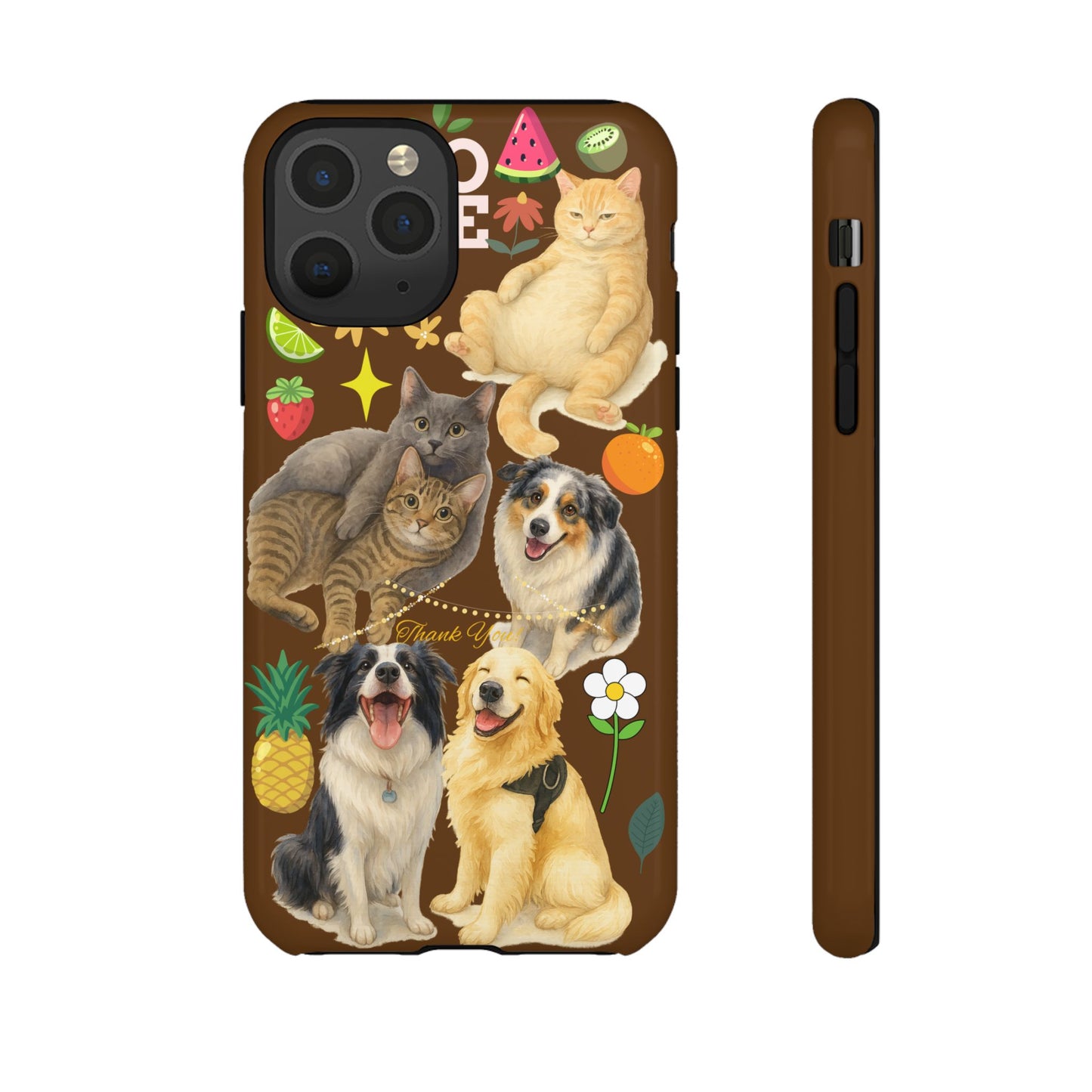 60A-11 Dog and Cat Printed Dual-Layer Phone Case In Dark Brown – Glossy or Matte Finish – iPhone & Android Compatible