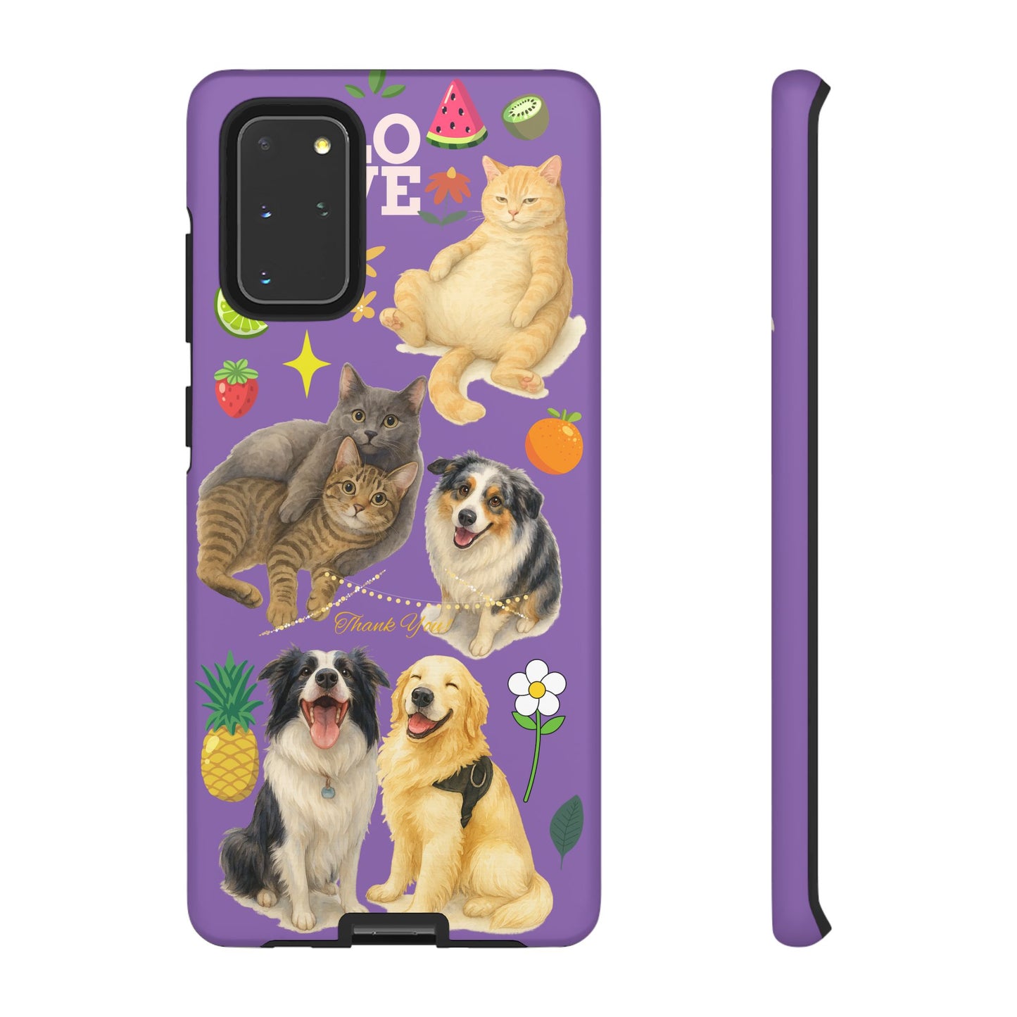 60A-4 Dog and Cat Printed Dual-Layer Phone Case In Purple – Glossy or Matte Finish – iPhone & Android Compatible
