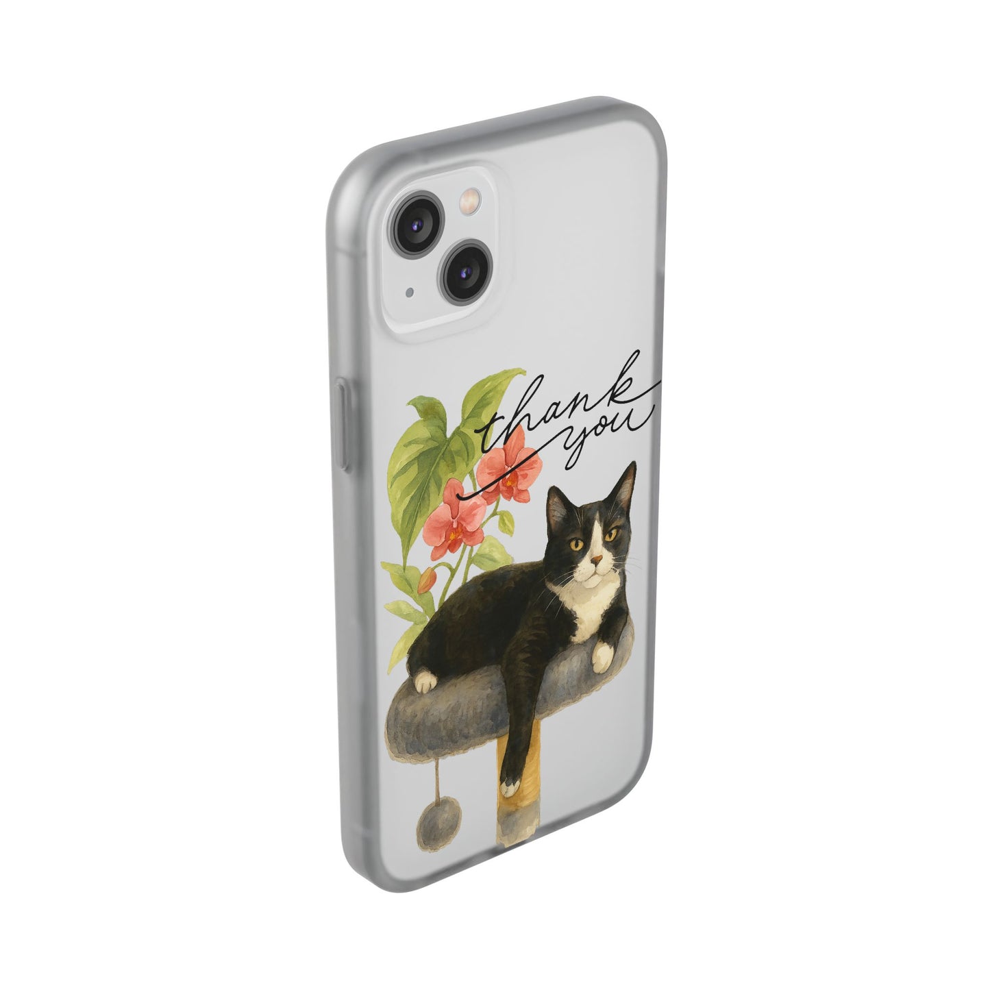 62A Cute Cat Thank You Phone Case – Flexible Matte TPU Slim Cover for iPhone & Android Gift
