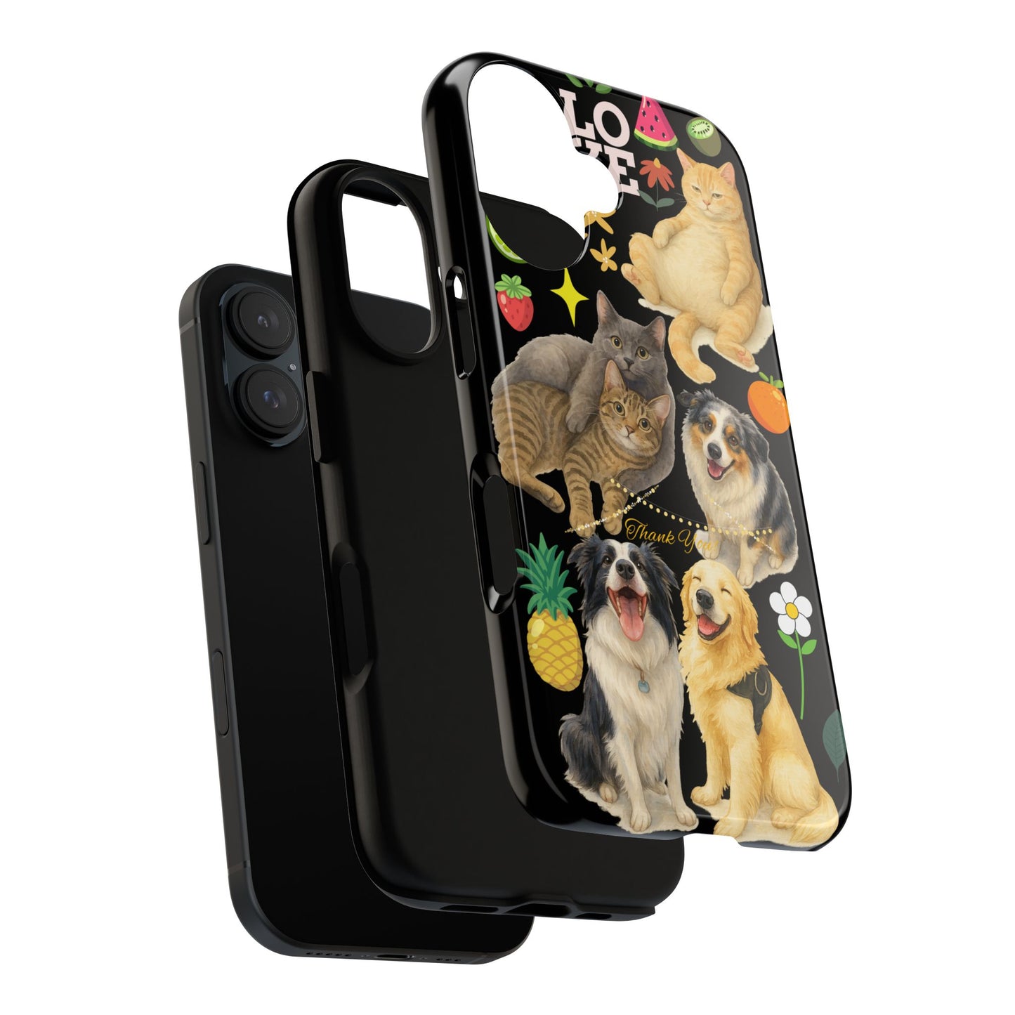 60A-8 Dog and Cat Printed Dual-Layer Phone Case In Black – Glossy or Matte Finish – iPhone & Android Compatible