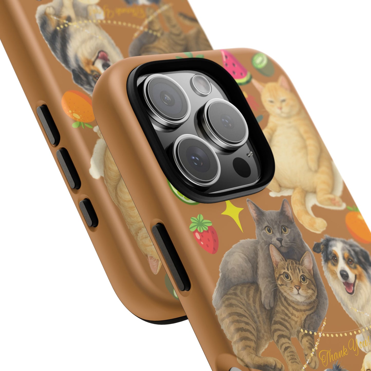 60A-9 Dog and Cat Printed Dual-Layer Phone Case In Light Brown – Glossy or Matte Finish – iPhone & Android Compatible