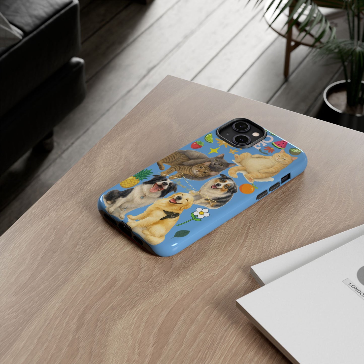 60A-1 Dog and Cat Printed Dual-Layer Phone Case In Blue – Glossy or Matte Finish – iPhone & Android Compatible