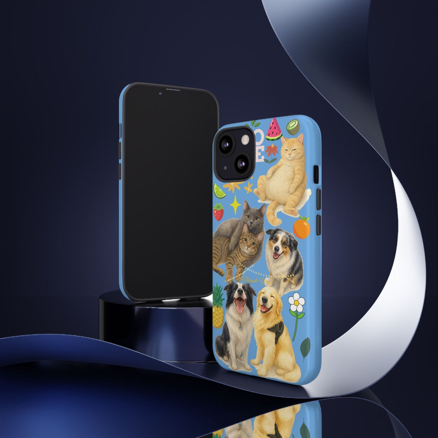 60A-1 Dog and Cat Printed Dual-Layer Phone Case In Blue – Glossy or Matte Finish – iPhone & Android Compatible