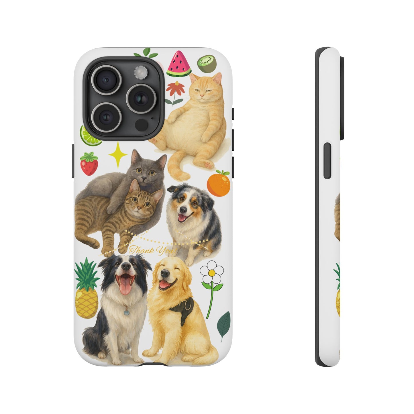 60A Dog and Cat Printed Dual-Layer Phone Case In White – Glossy or Matte Finish – iPhone & Android Compatible