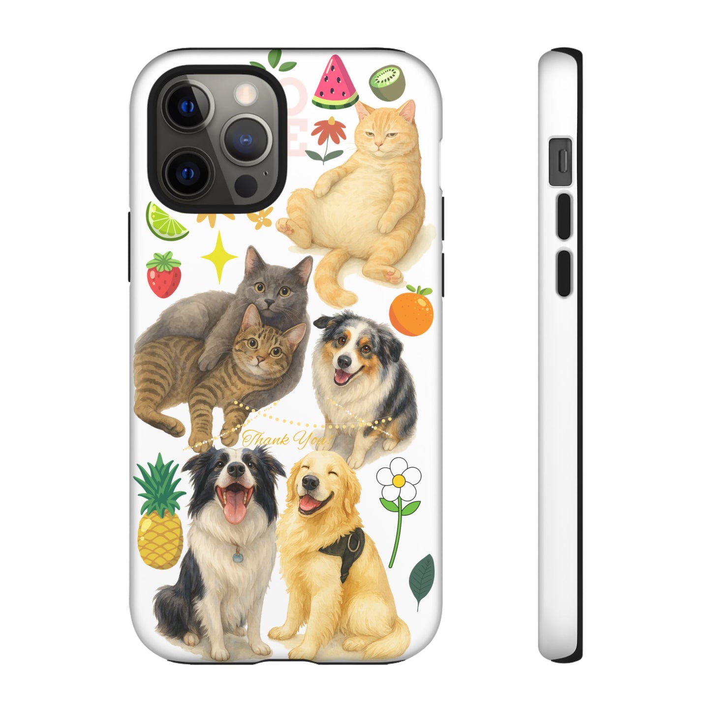 60A Dog and Cat Printed Dual-Layer Phone Case In White – Glossy or Matte Finish – iPhone & Android Compatible