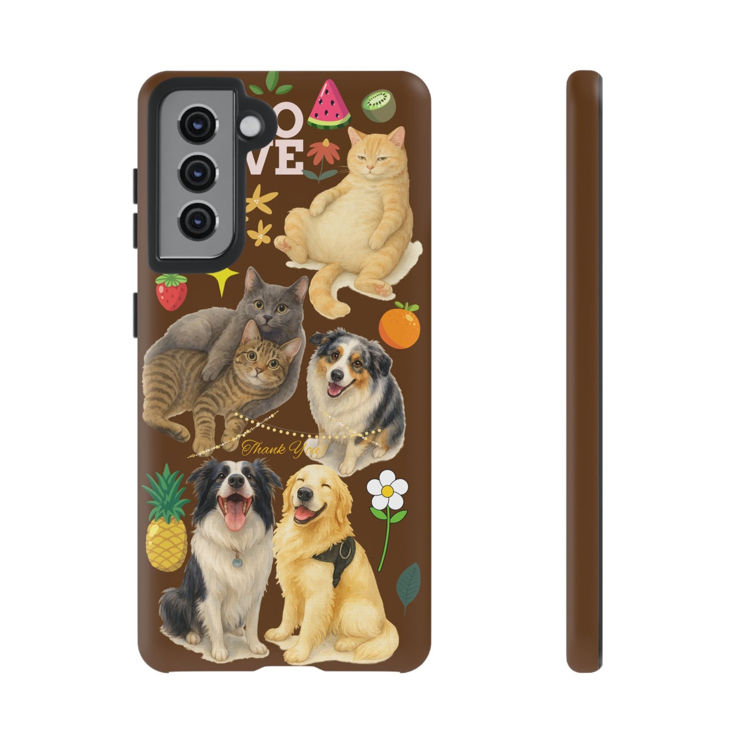 60A-11 Dog and Cat Printed Dual-Layer Phone Case In Dark Brown – Glossy or Matte Finish – iPhone & Android Compatible